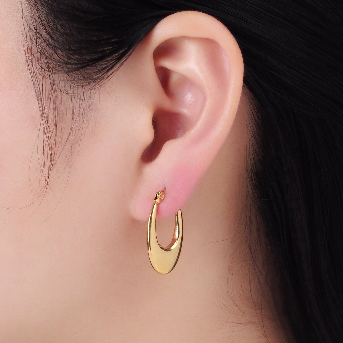Stainless Steel 25mm U-Shaped Oblong Latch Hoop Earrings in Gold & Silver | AB1390 AB1391