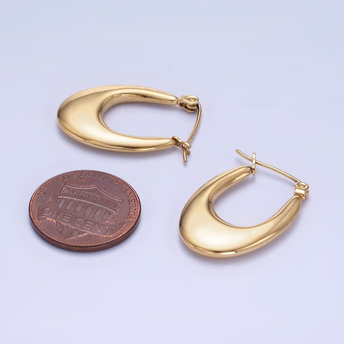 Stainless Steel 25mm U-Shaped Oblong Latch Hoop Earrings in Gold & Silver | AB1390 AB1391
