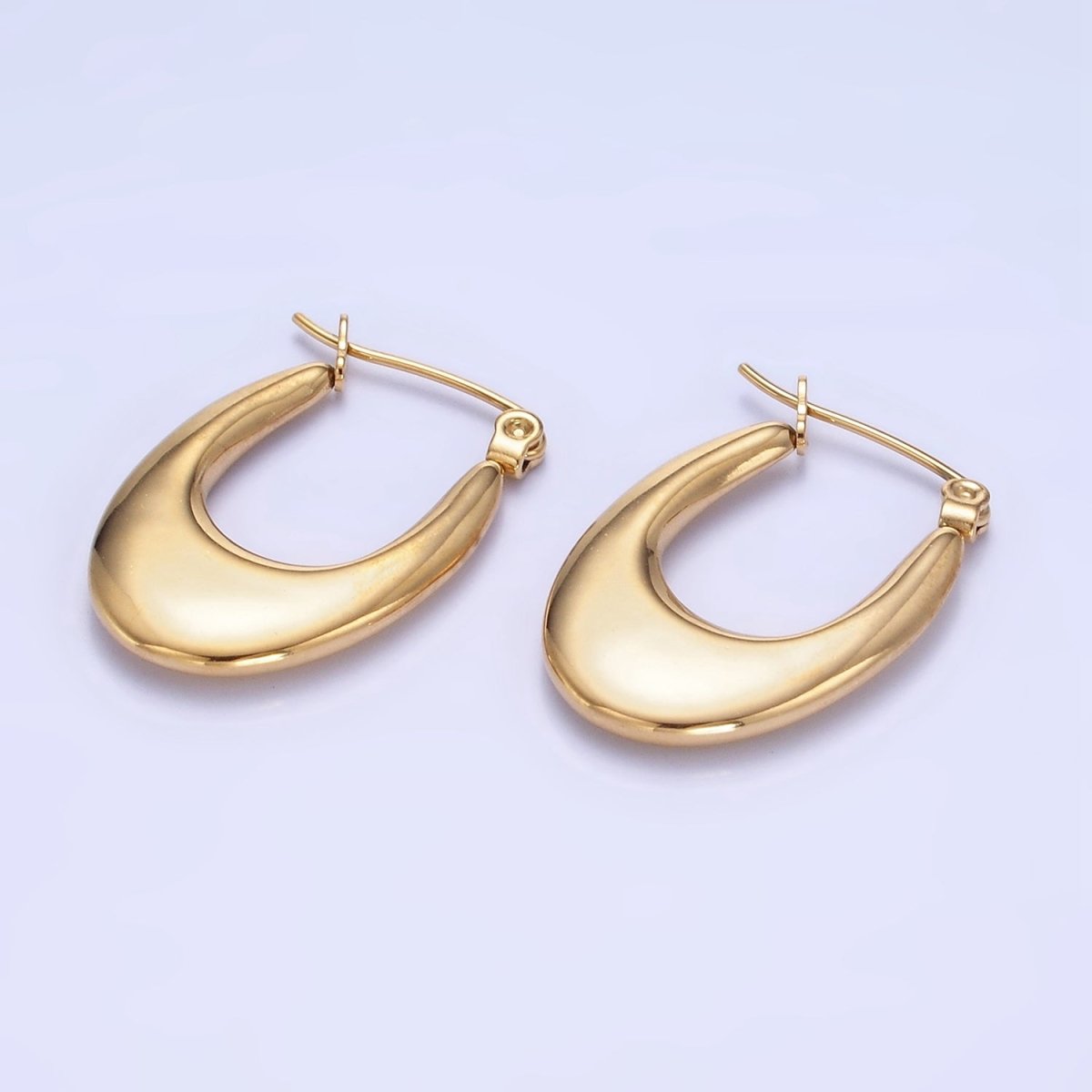 Stainless Steel 25mm U-Shaped Oblong Latch Hoop Earrings in Gold & Silver | AB1390 AB1391