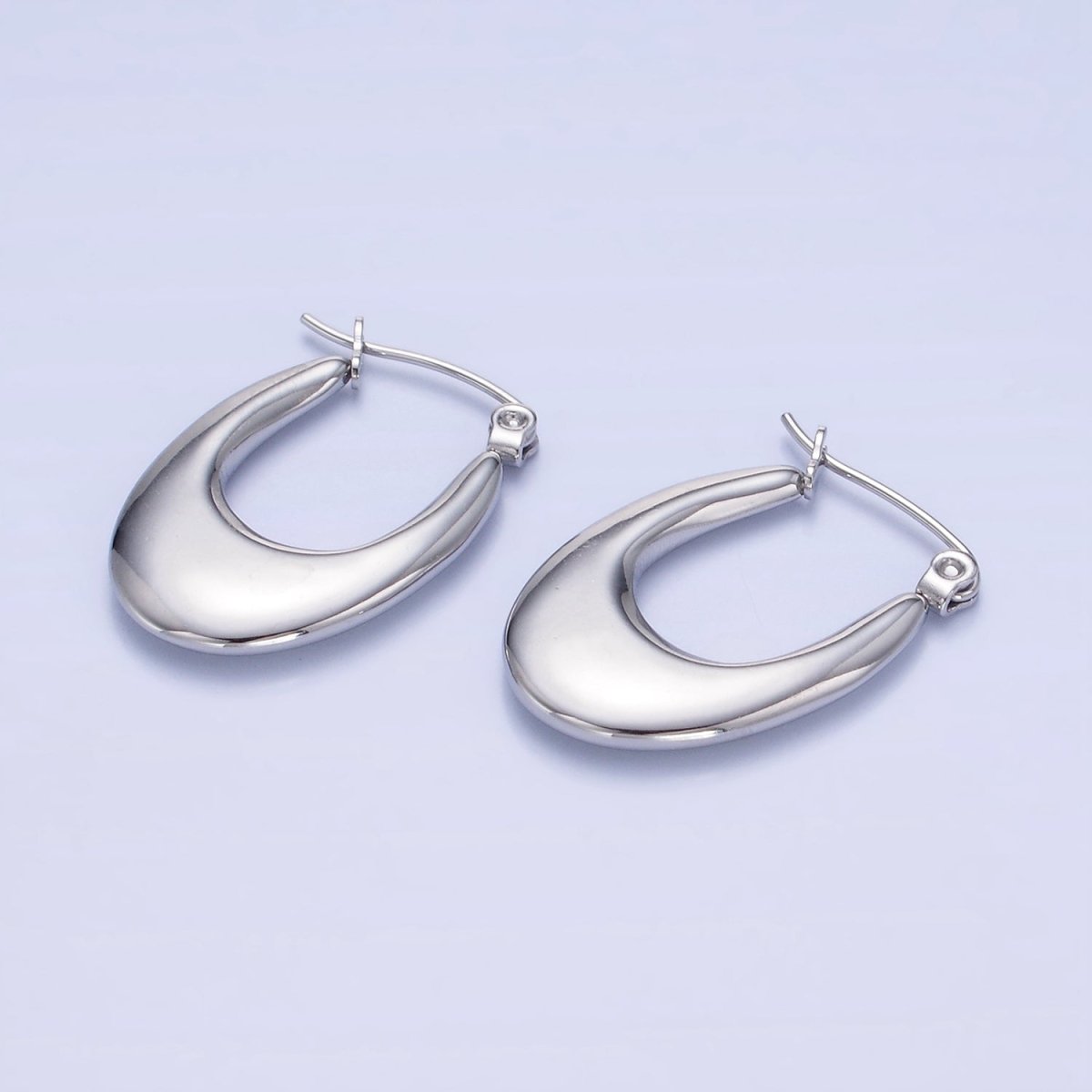 Stainless Steel 25mm U-Shaped Oblong Latch Hoop Earrings in Gold & Silver | AB1390 AB1391