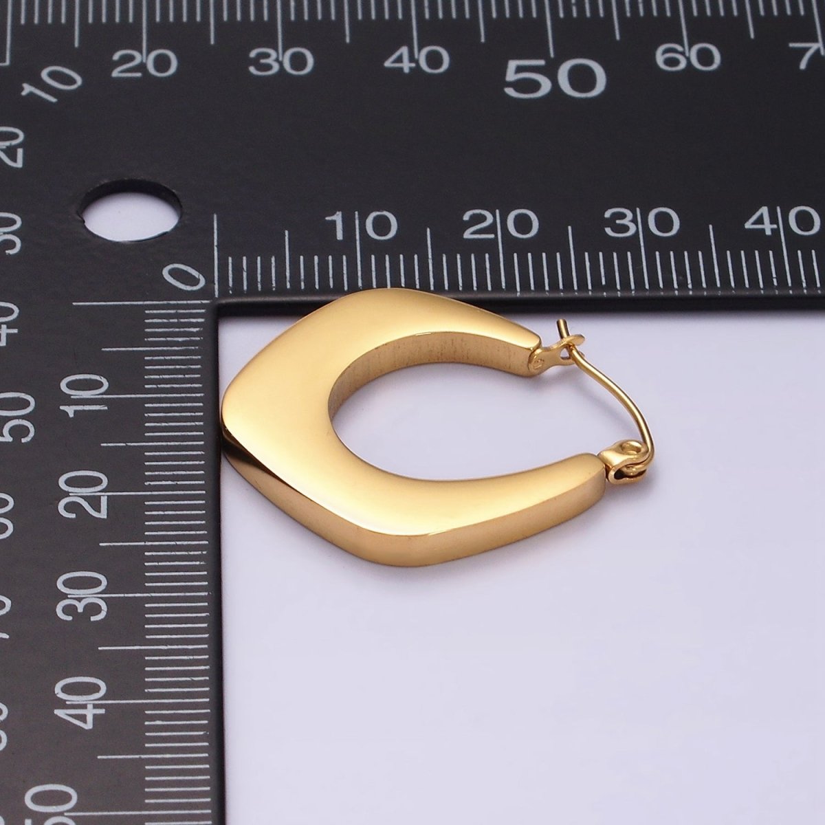 Stainless Steel 25mm U-Shaped Rhombus Latch Earrings in Silver & Gold | AE200 AE201