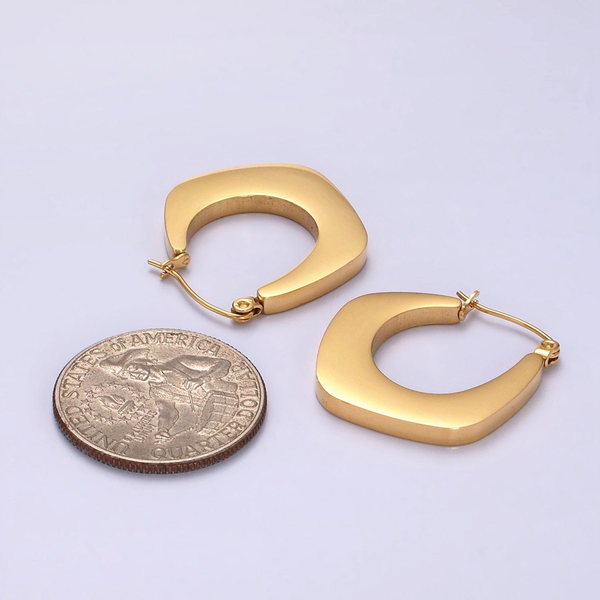 Stainless Steel 25mm U-Shaped Rhombus Latch Earrings in Silver & Gold | AE200 AE201