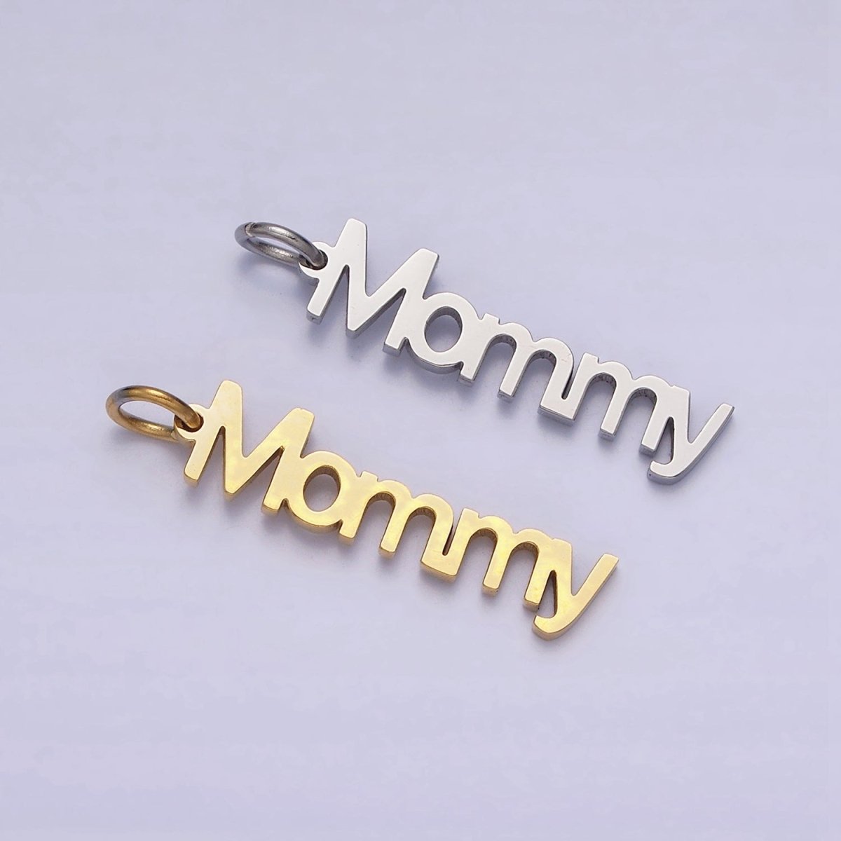 Stainless Steel 27.5mm "Mommy" Script Sideway Charm in Gold & Silver | P-880
