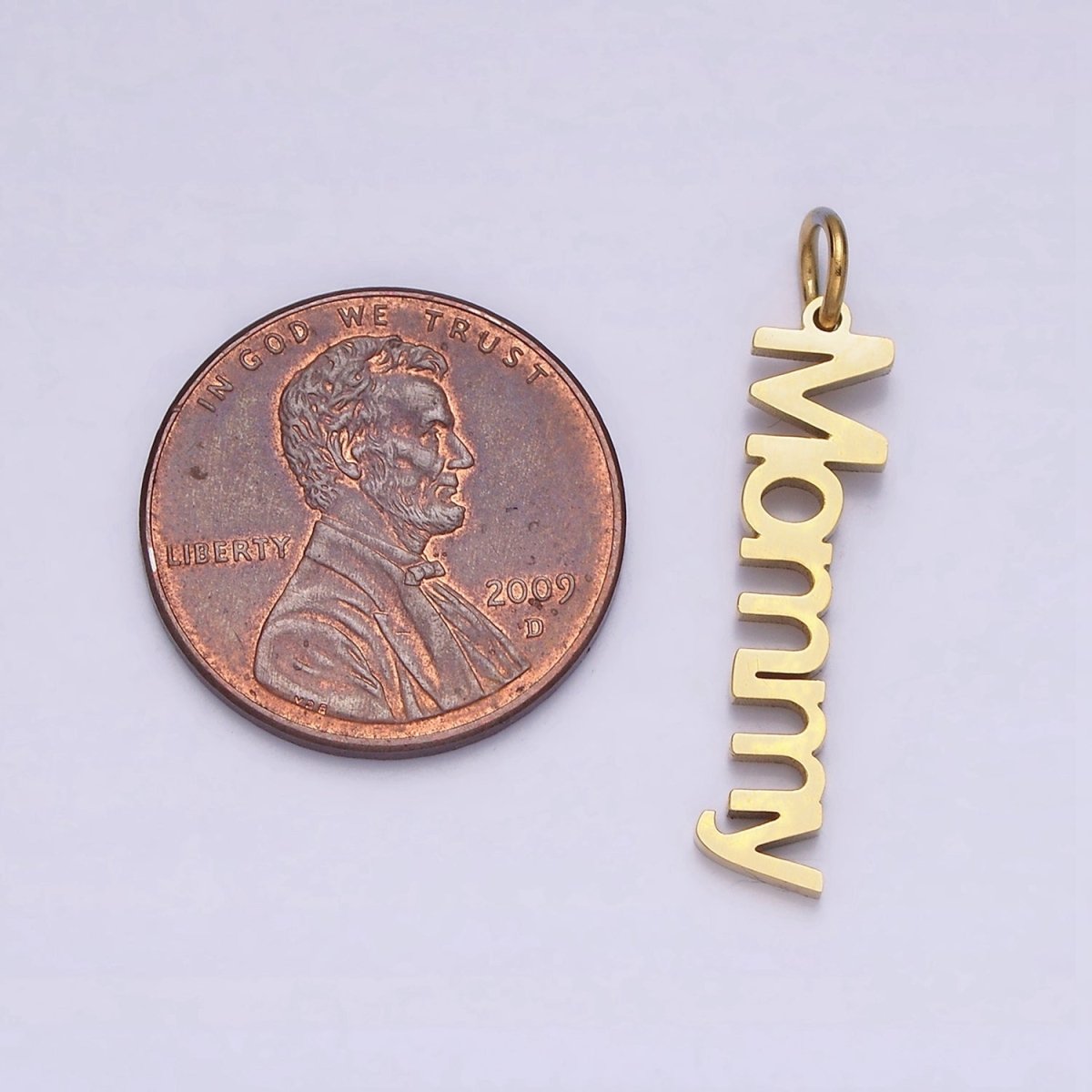 Stainless Steel 27.5mm "Mommy" Script Sideway Charm in Gold & Silver | P-880