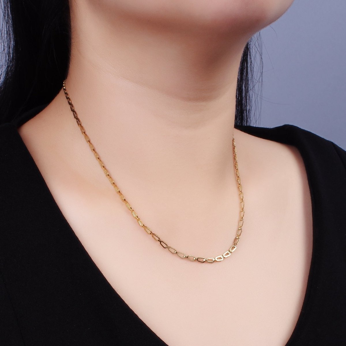 Stainless Steel 2.7mm Unique Geometric Open Link 17.7 Inch Necklace | WA-2358 - DLUXCA