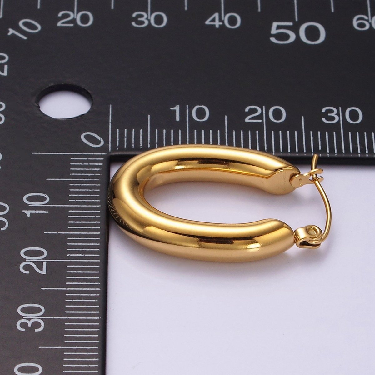 Stainless Steel 28mm Chubby Oblong Latch Hoop Earrings in Gold & Silver | AE210 AE211