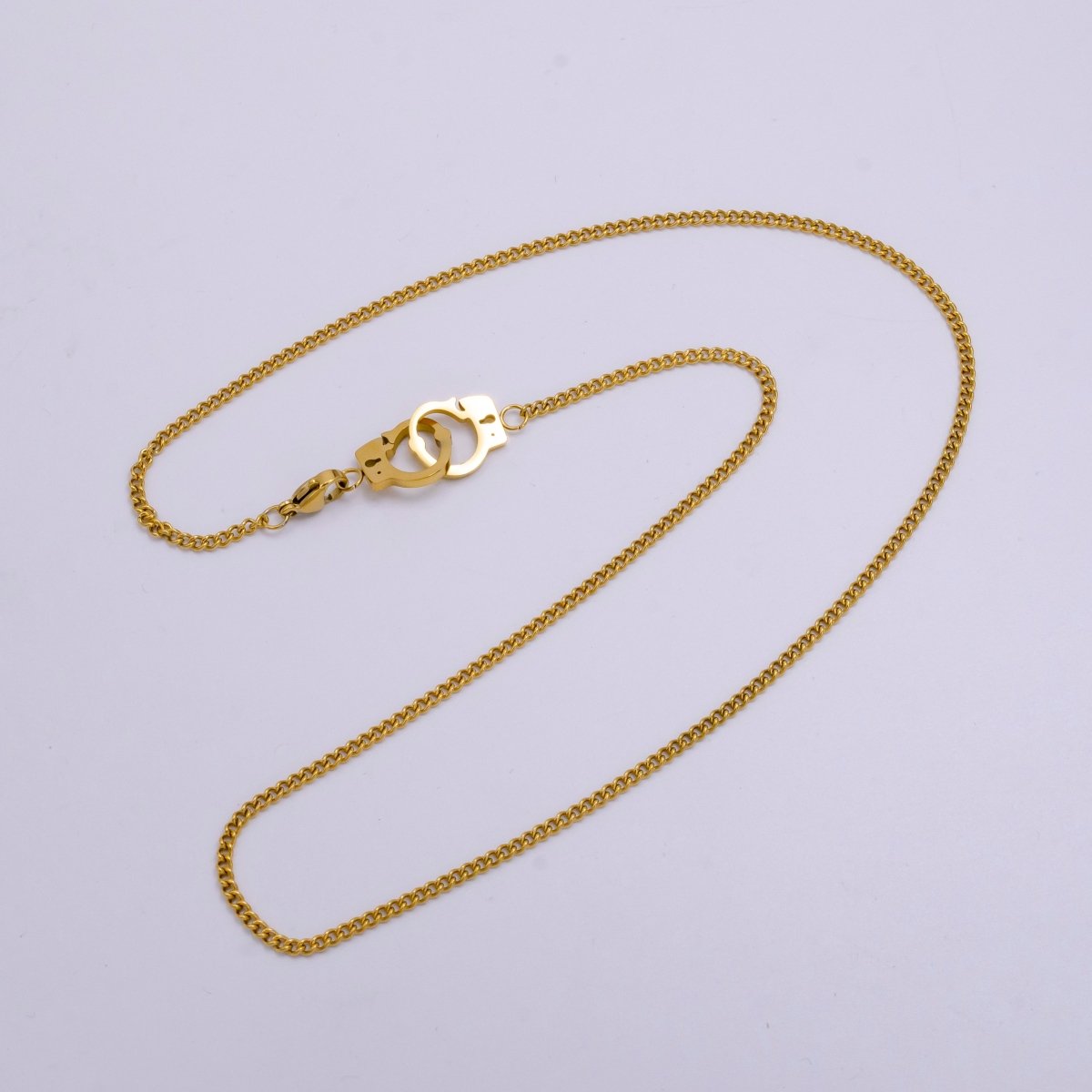Stainless Steel 2mm Curb Chain Handcuff Connector 19 Inch Necklace | WA-2340 Clearance Pricing - DLUXCA