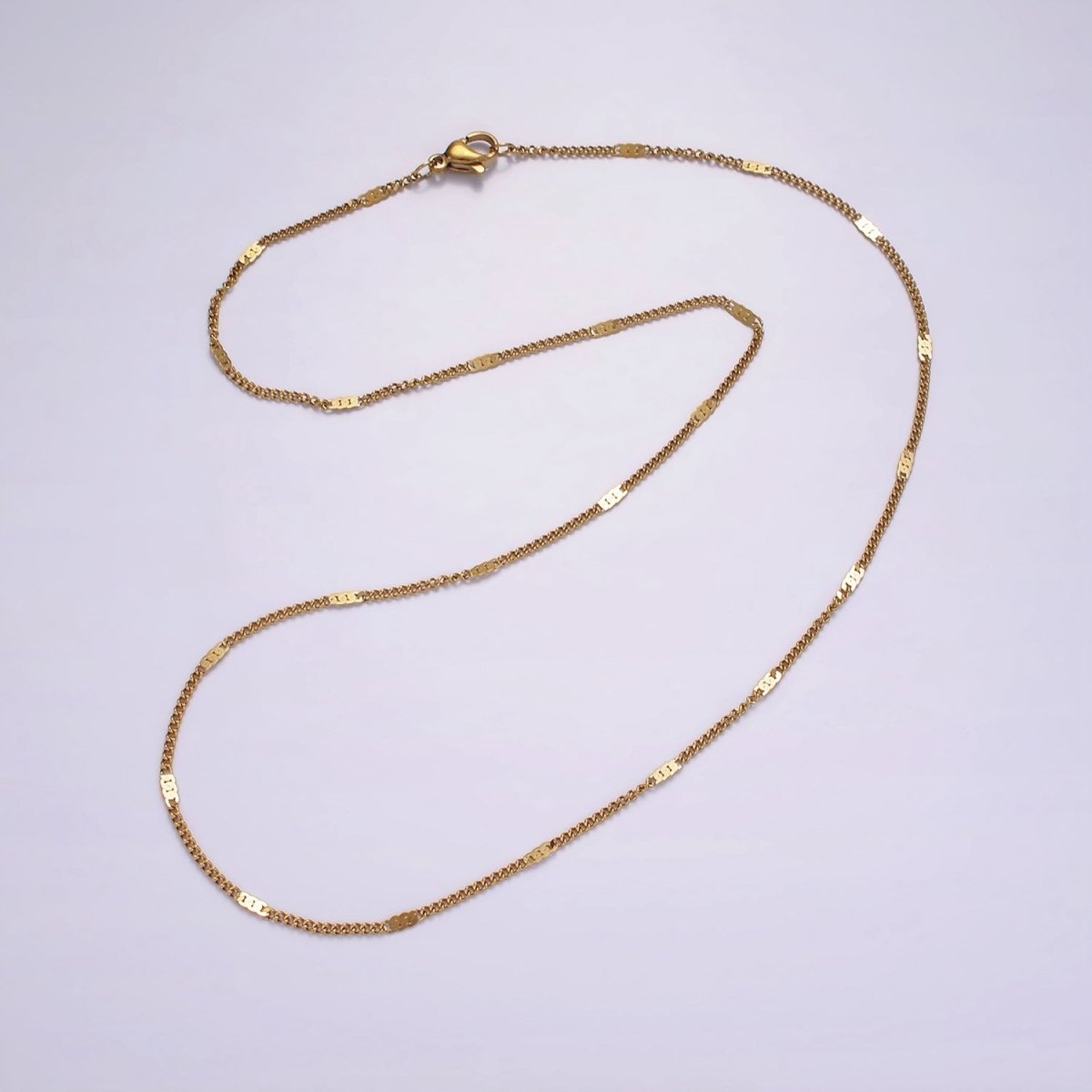 Stainless Steel 2mm Curb Edged Flat Chain 18 Inch Necklace | WA-2349 - DLUXCA