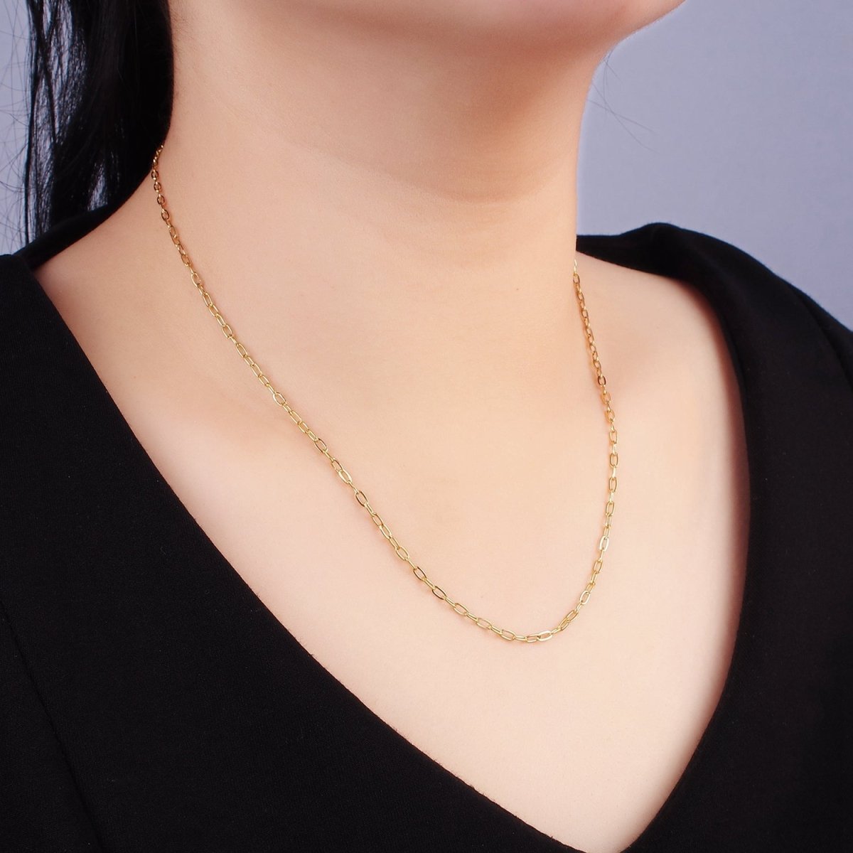 Stainless Steel 2mm Paperclip Chain 16 Inch Choker Necklace | WA-2420 - DLUXCA