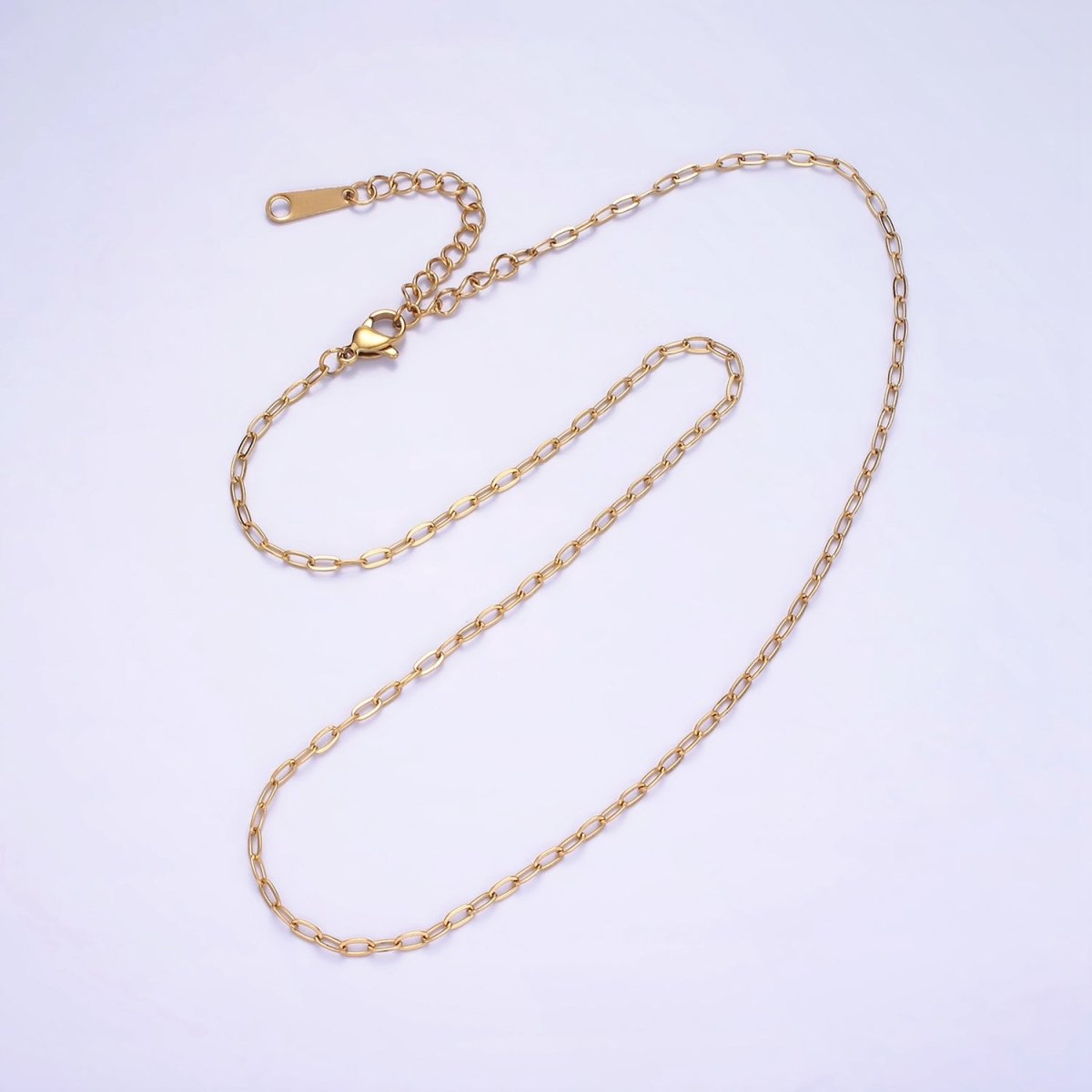 Stainless Steel 2mm Paperclip Chain 16 Inch Choker Necklace | WA-2420 - DLUXCA