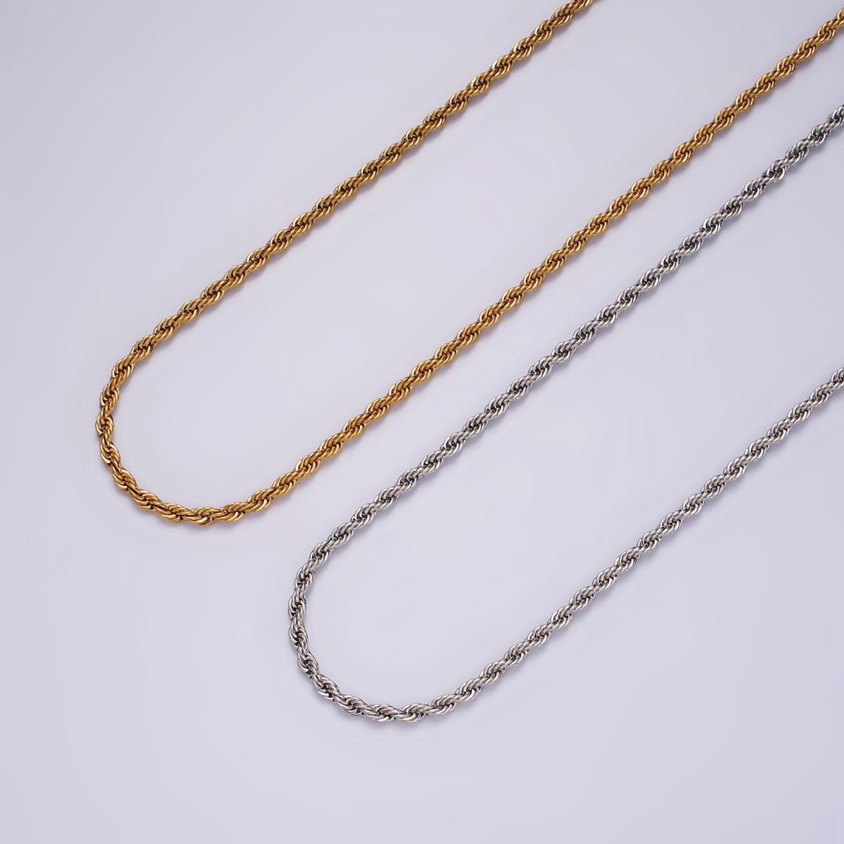 Stainless Steel 2mm Rope Chain 18 Inch Necklace in Gold & Silver | WA-2336 WA-2337