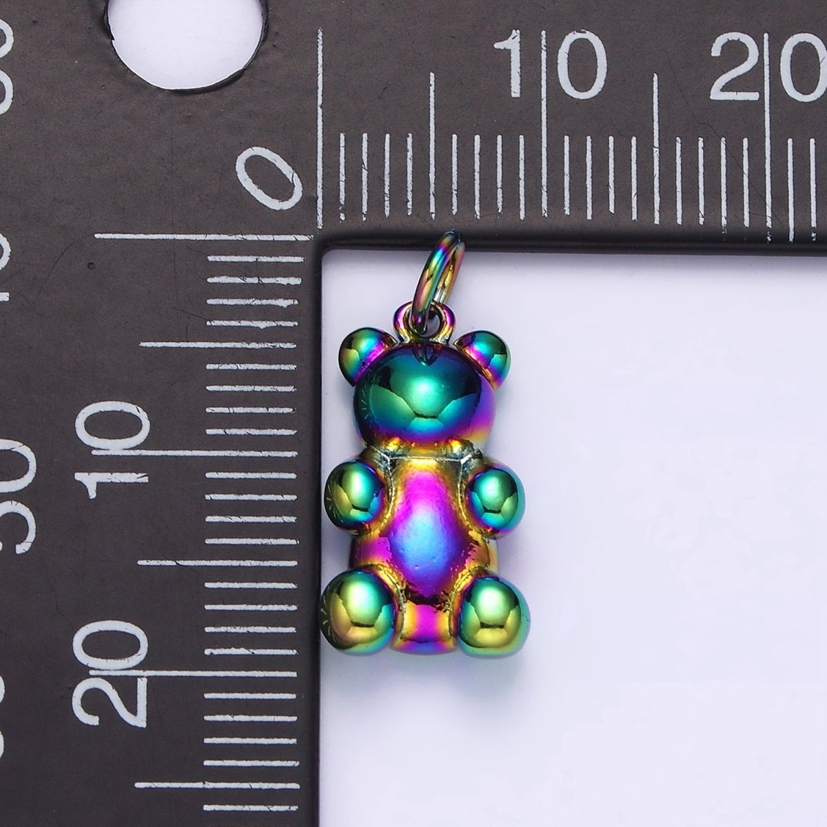 Stainless Steel 30mm, 20mm Iridescent Rainbow Gummy Teddy Bear Animal Charm | P-660 P-661