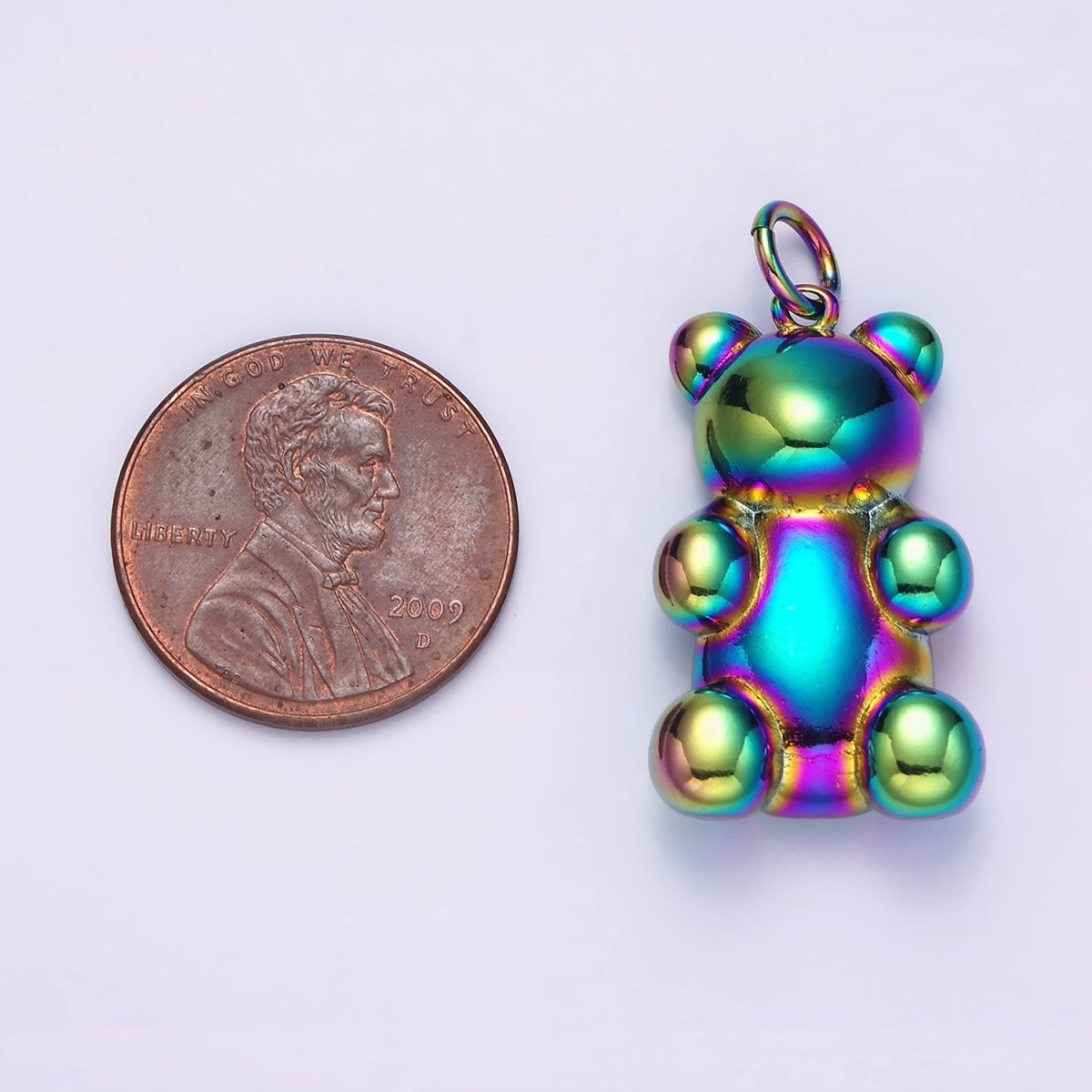 Stainless Steel 30mm, 20mm Iridescent Rainbow Gummy Teddy Bear Animal Charm | P-660 P-661