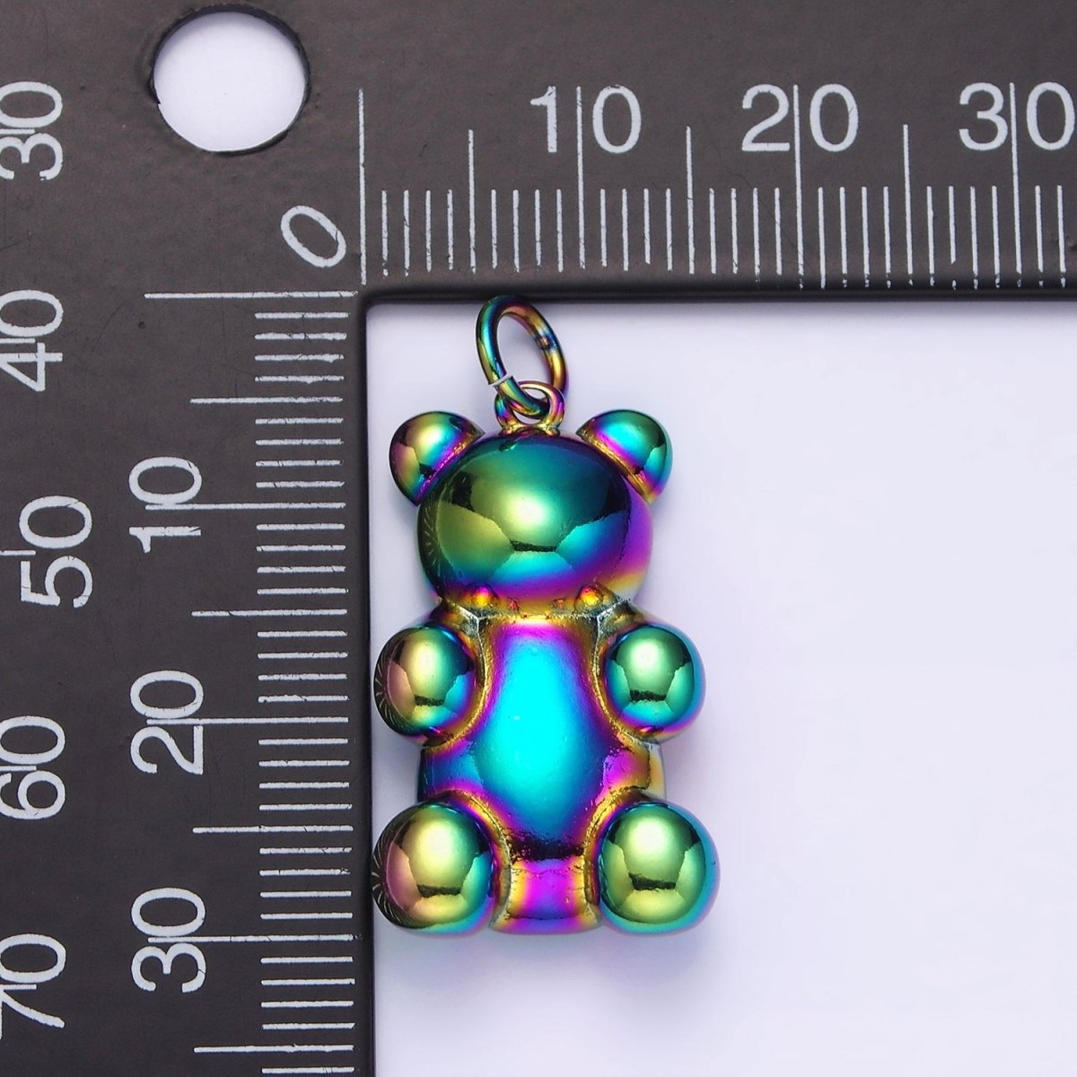 Stainless Steel 30mm, 20mm Iridescent Rainbow Gummy Teddy Bear Animal Charm | P-660 P-661