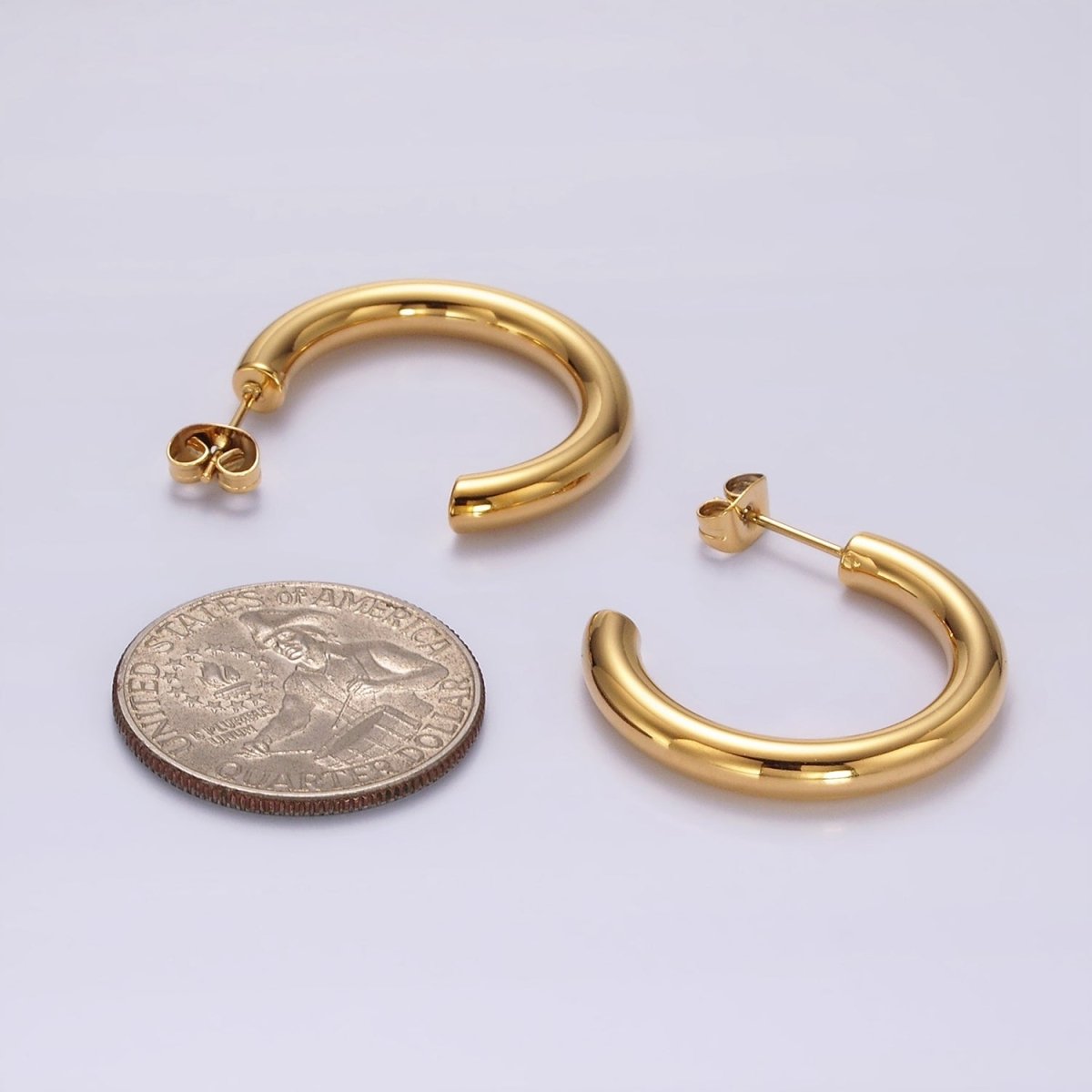 Stainless Steel 30mm, 35mm, 40mm Minimalist C-Shaped Hoop Earrings in Gold & Silver | AE223 - AE228