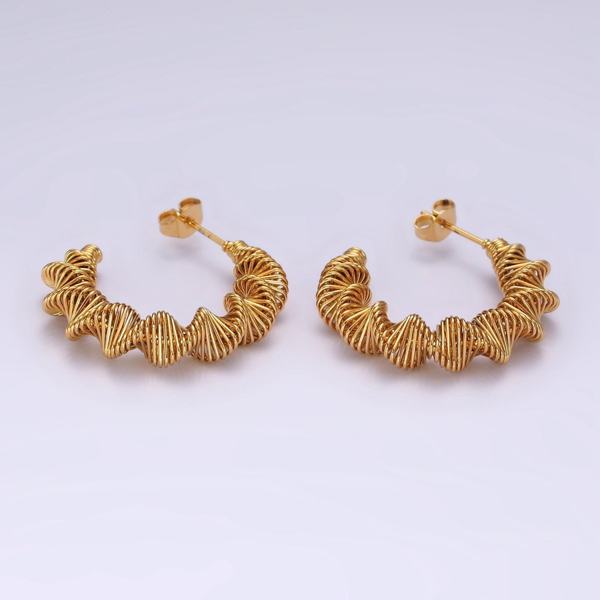 Stainless Steel 30mm Bar Spiral Geometric C-Shaped Hoop Earrings | AE333 - DLUXCA