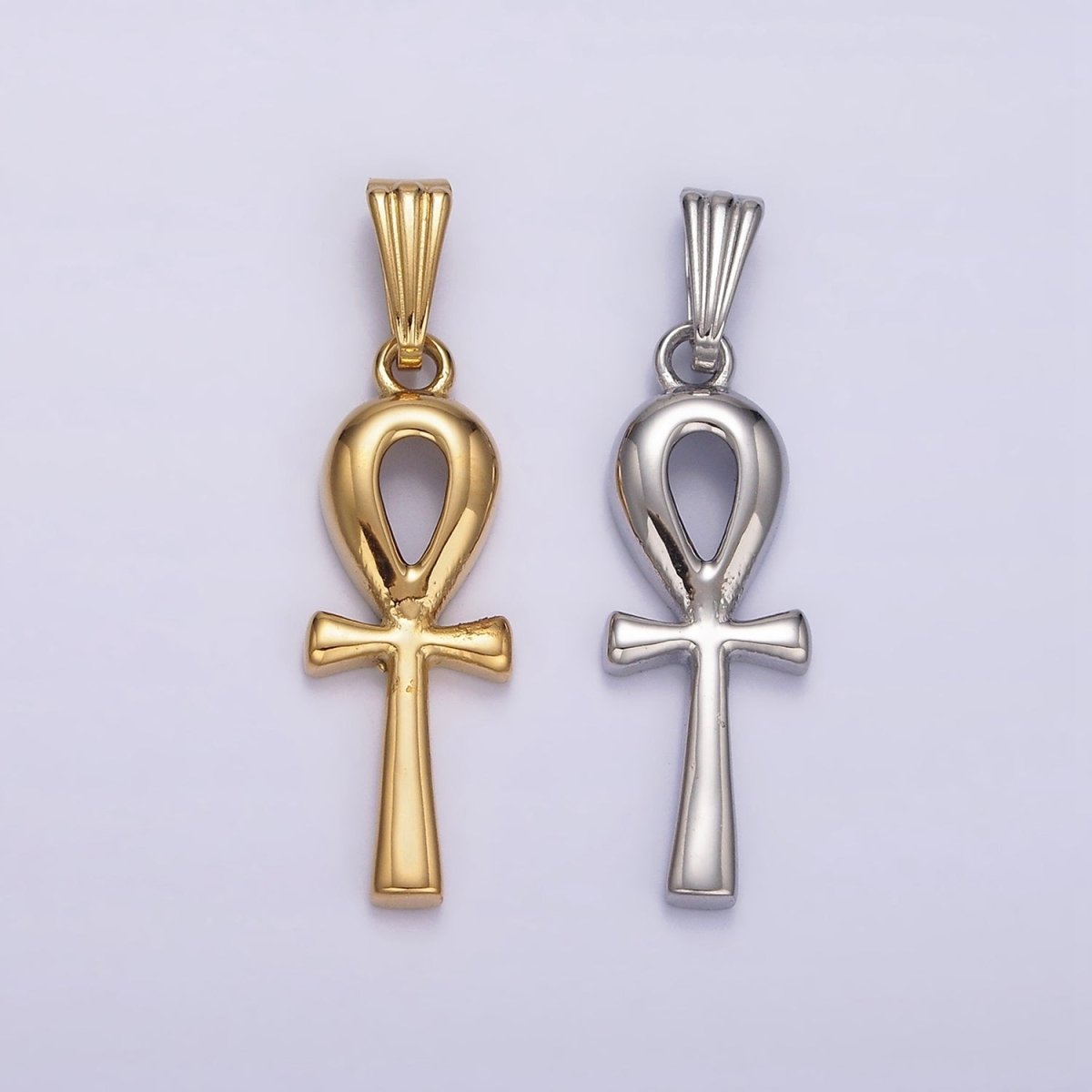 Stainless Steel 30mm Egyptian Ankh Cross Pendant in Silver & Gold | P-767
