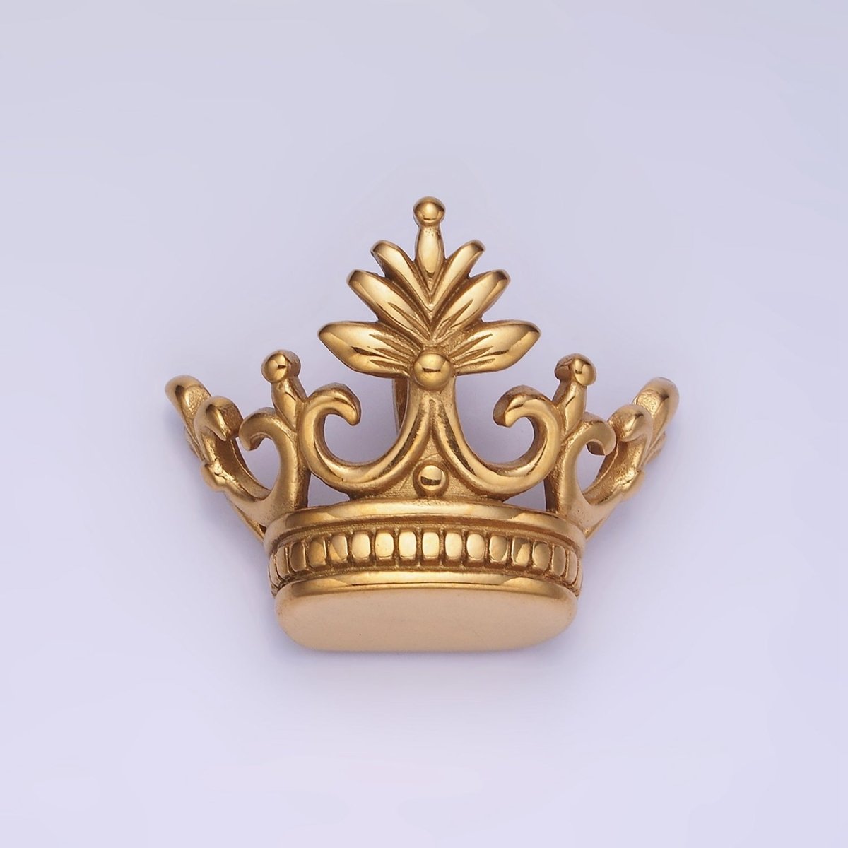 Stainless Steel 30mm Leaf Royal Crown Back Loop Pendant in Gold & Silver | P1386
