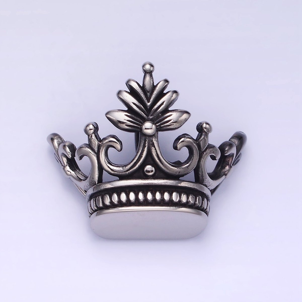 Stainless Steel 30mm Leaf Royal Crown Back Loop Pendant in Gold & Silver | P1386