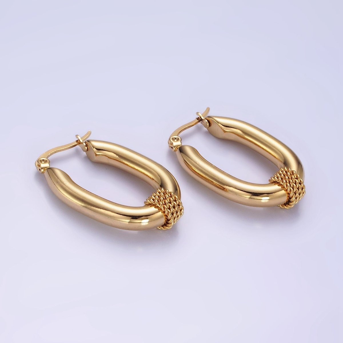 Stainless Steel 30mm Multiple Twist Croissant Chubby Oblong Latch Hoop Earrings | AE437 - DLUXCA