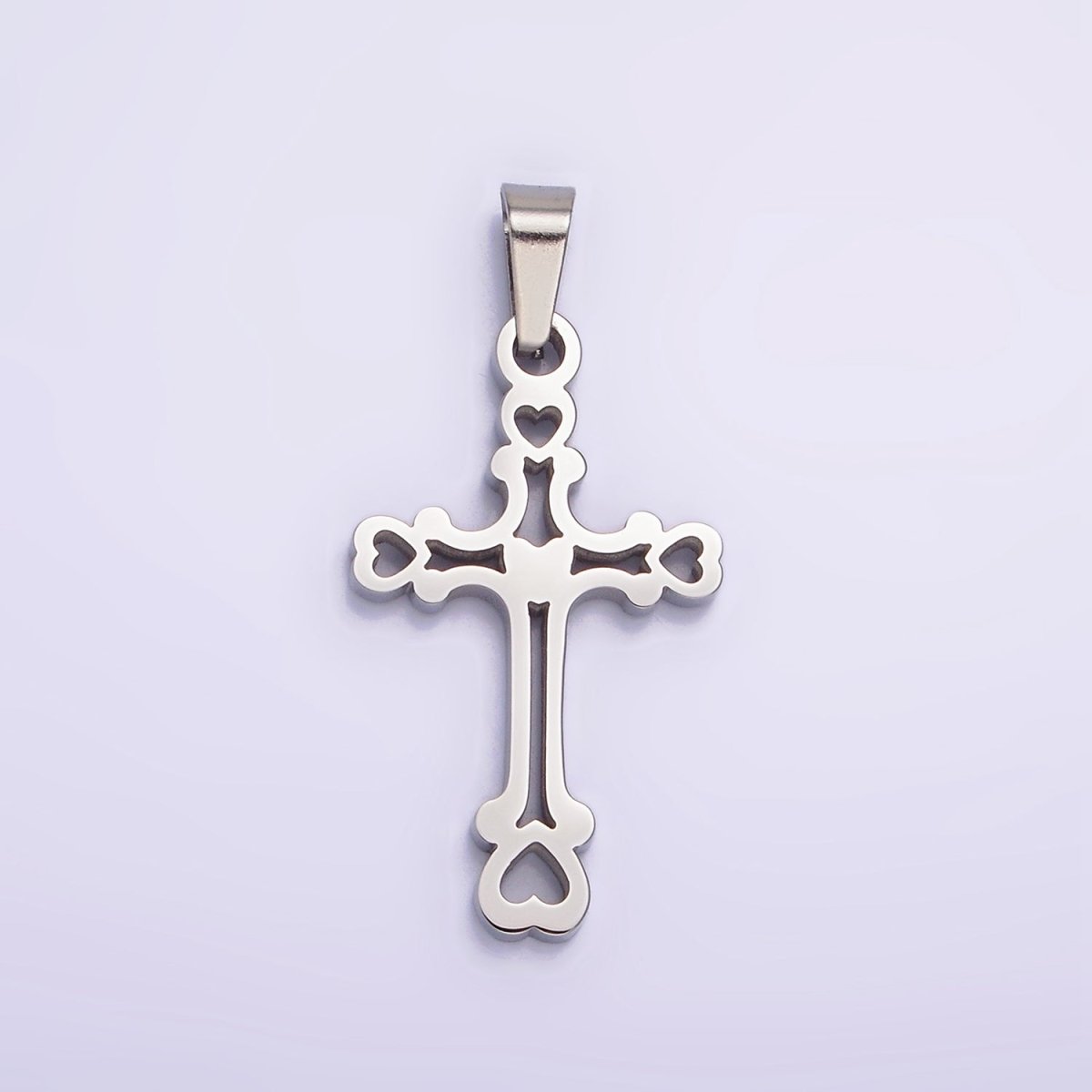 Stainless Steel 30mm Open Heart Passion Cross Pendant in Gold & Silver | P-753