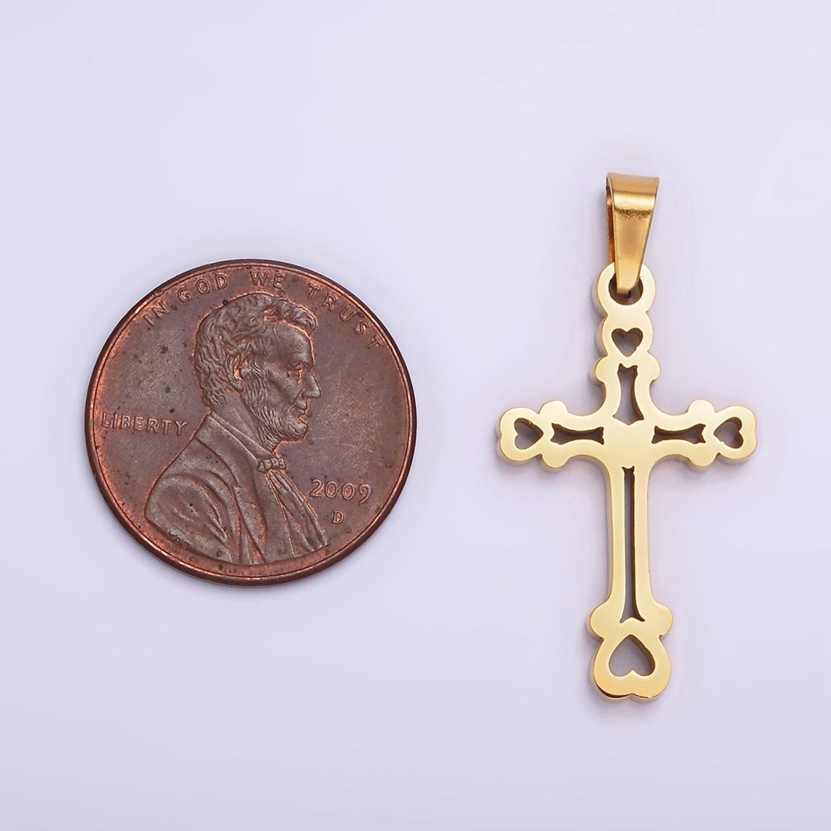 Stainless Steel 30mm Open Heart Passion Cross Pendant in Gold & Silver | P-753