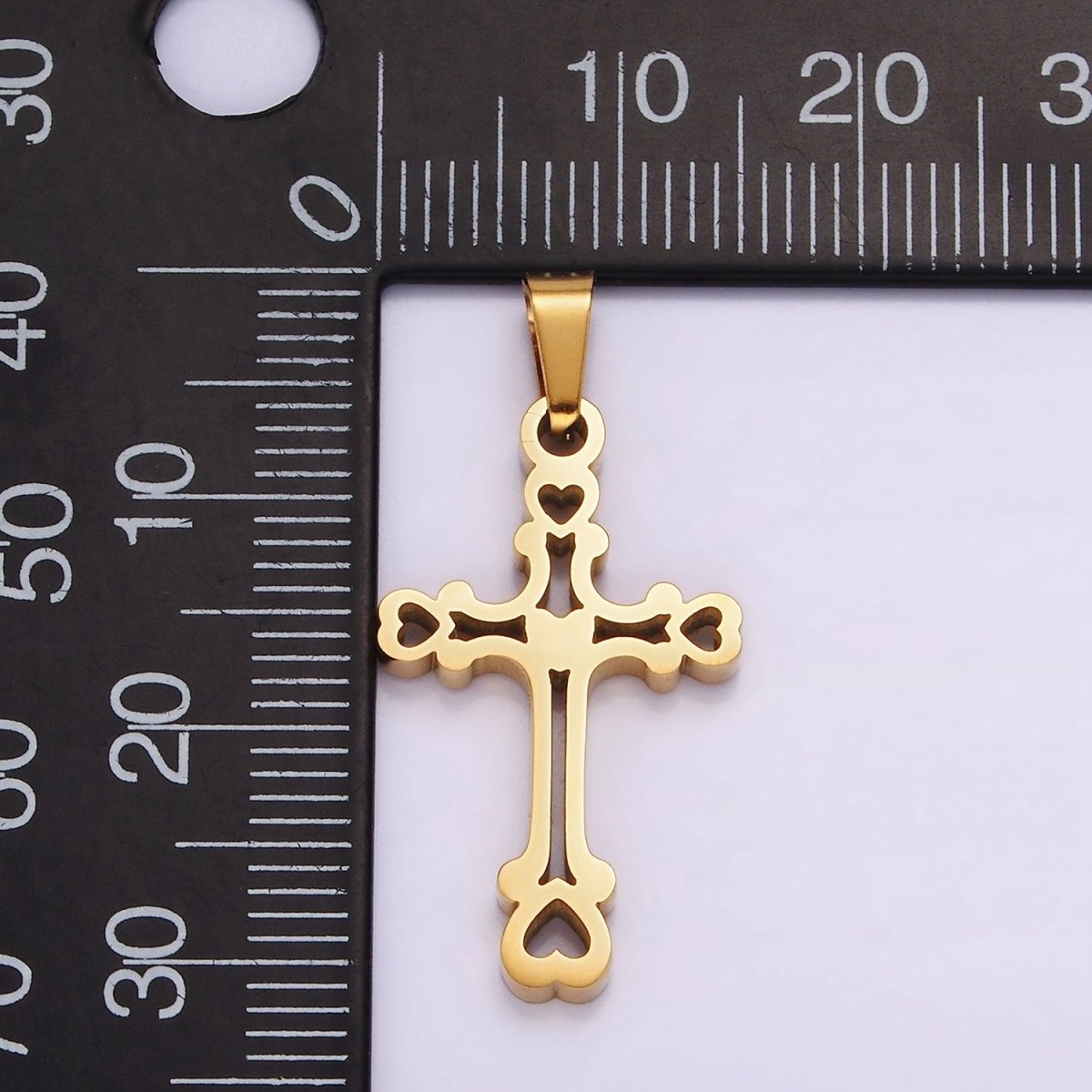 Stainless Steel 30mm Open Heart Passion Cross Pendant in Gold & Silver | P-753