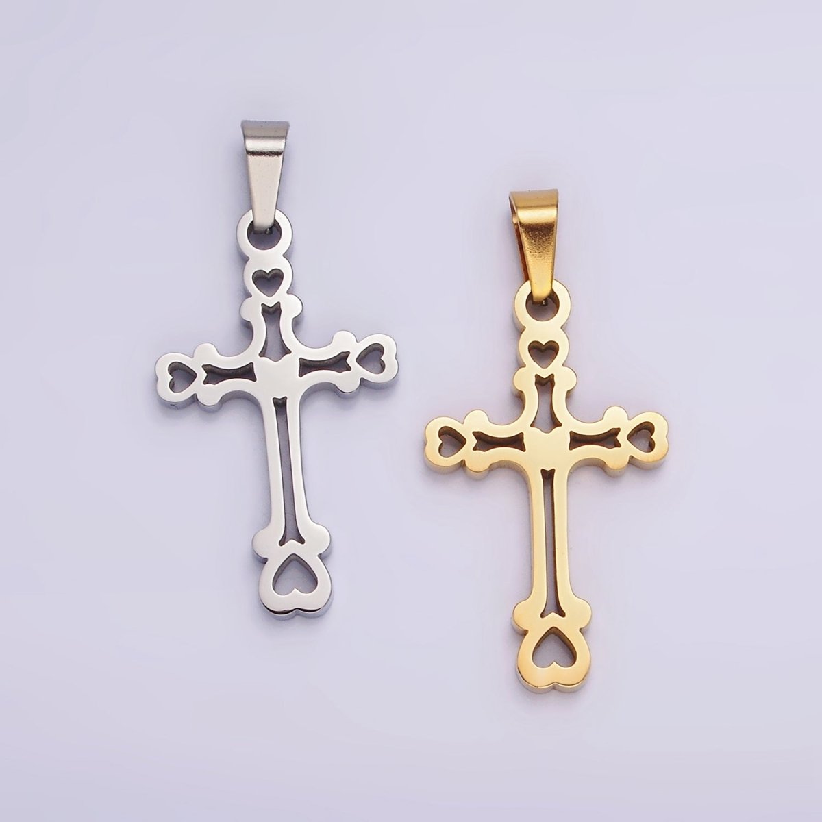 Stainless Steel 30mm Open Heart Passion Cross Pendant in Gold & Silver | P-753