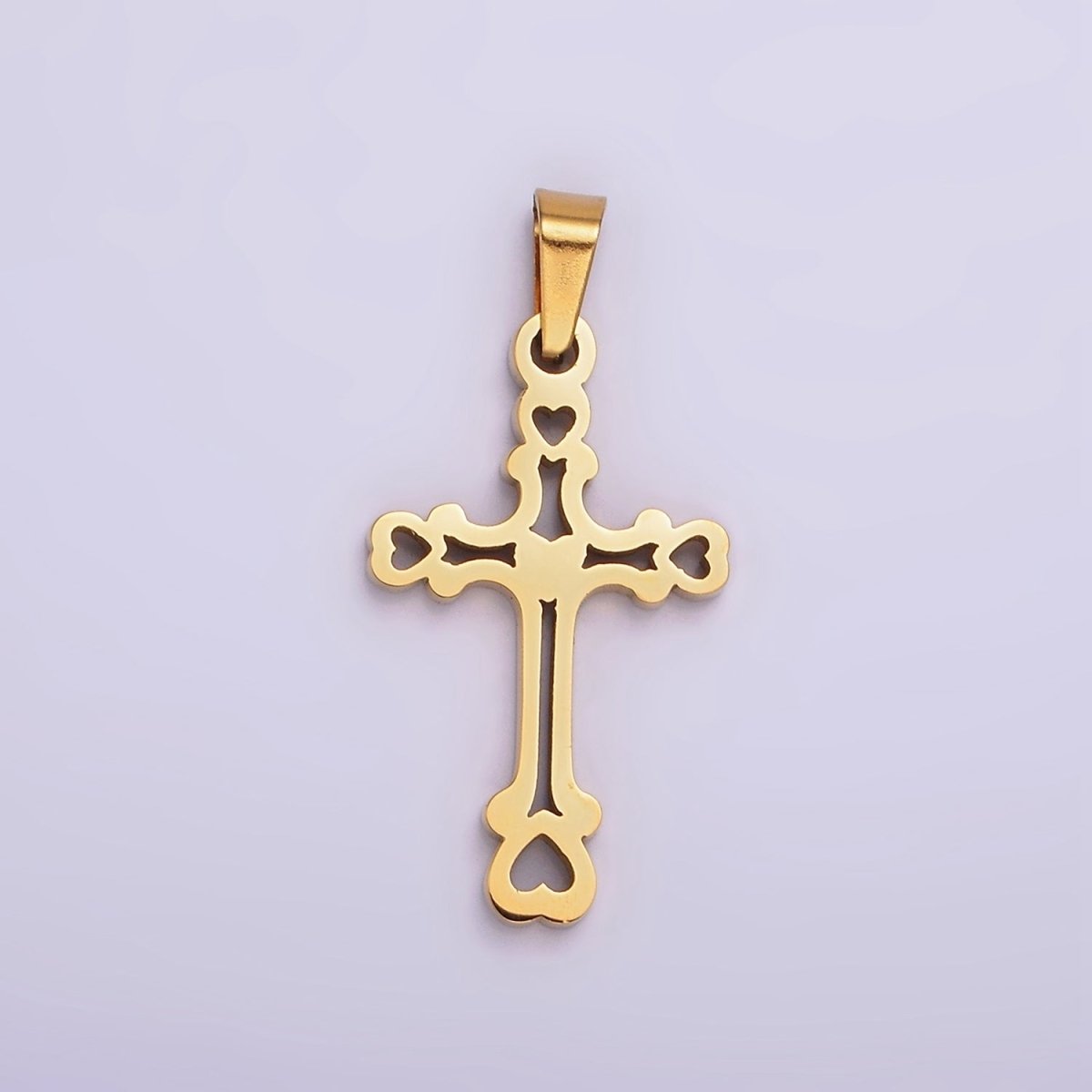 Stainless Steel 30mm Open Heart Passion Cross Pendant in Gold & Silver | P-753