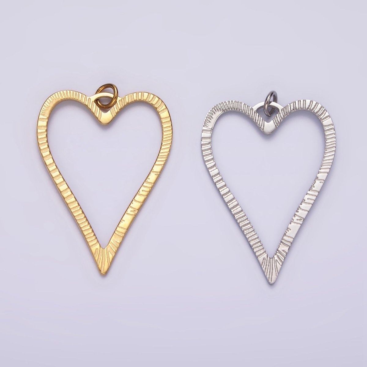 Stainless Steel 30mm Open Sunburst Heart Charm in Gold & Silver | P1300