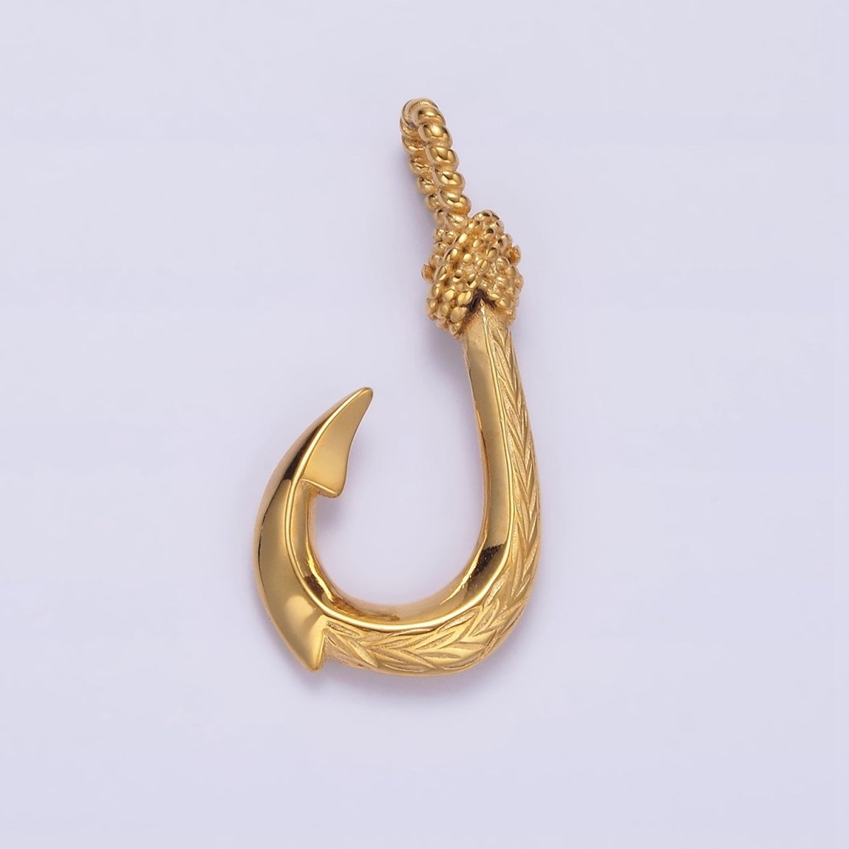 Stainless Steel 30mm Rope-Tied Double Sided Engraved Nautical Hook Pendant in Gold & Silver | P-788