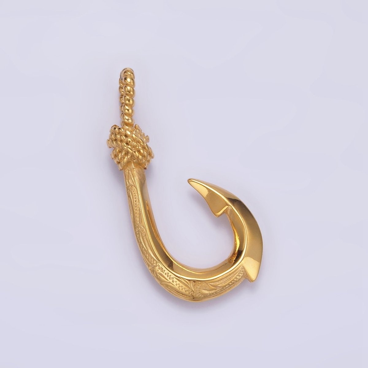 Stainless Steel 30mm Rope-Tied Double Sided Engraved Nautical Hook Pendant in Gold & Silver | P-788