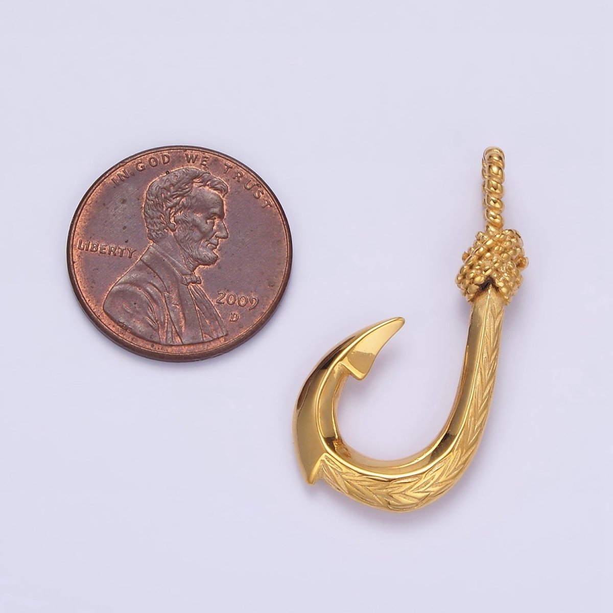 Stainless Steel 30mm Rope-Tied Double Sided Engraved Nautical Hook Pendant in Gold & Silver | P-788