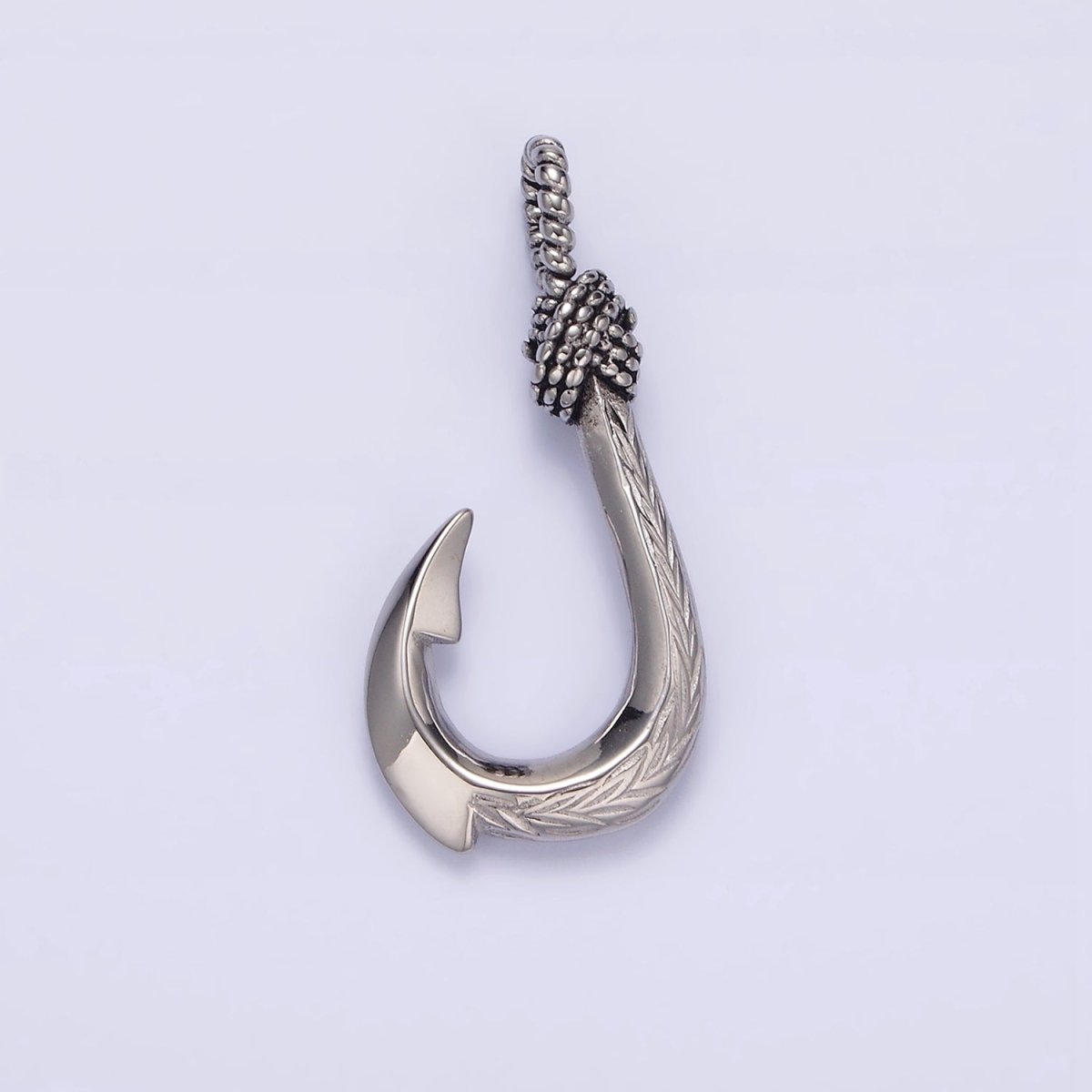 Stainless Steel 30mm Rope-Tied Double Sided Engraved Nautical Hook Pendant in Gold & Silver | P-788