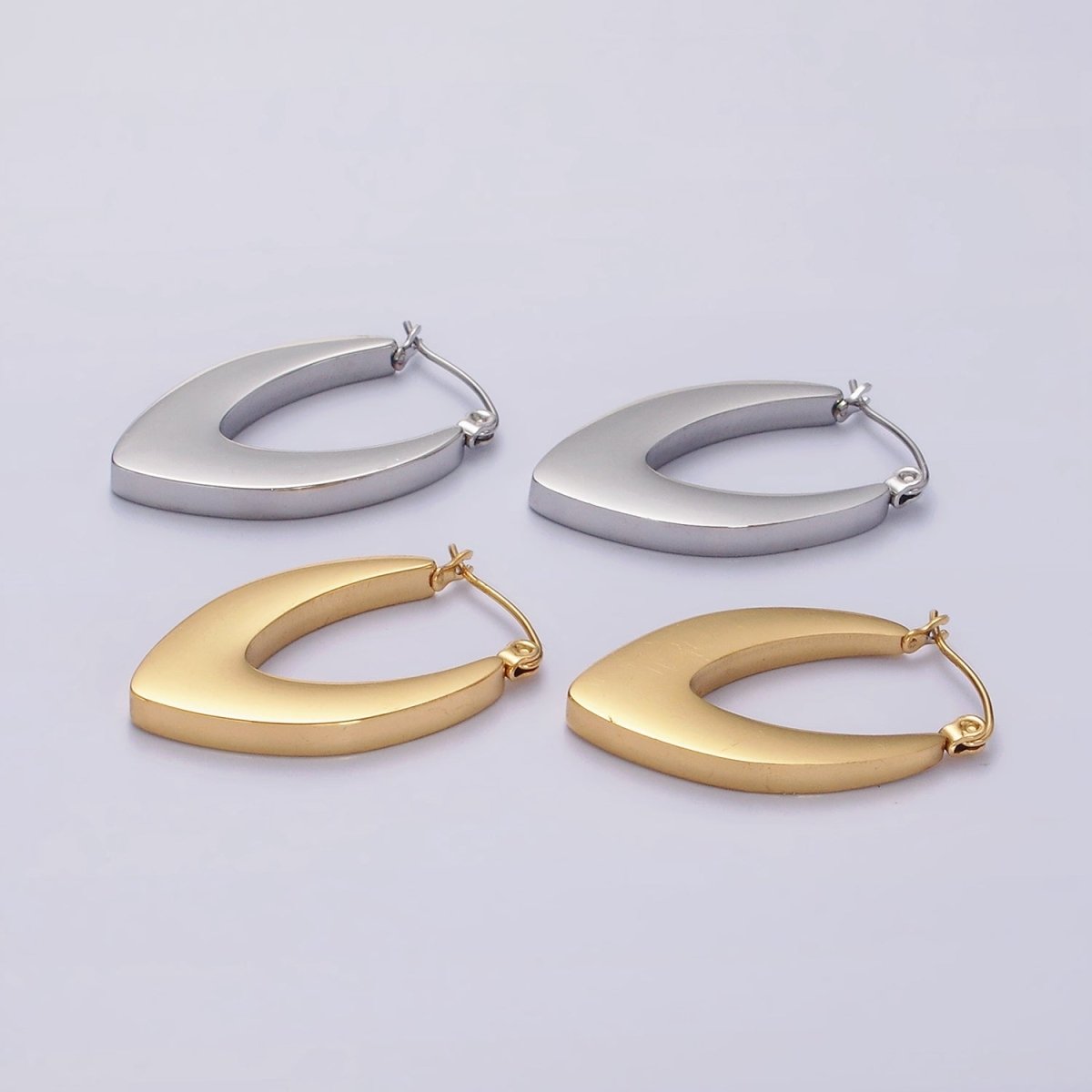 Stainless Steel 30mm U-Shaped Sphere Minimalist Latch Hoop Earrings in Silver & Gold | AE202 AE203