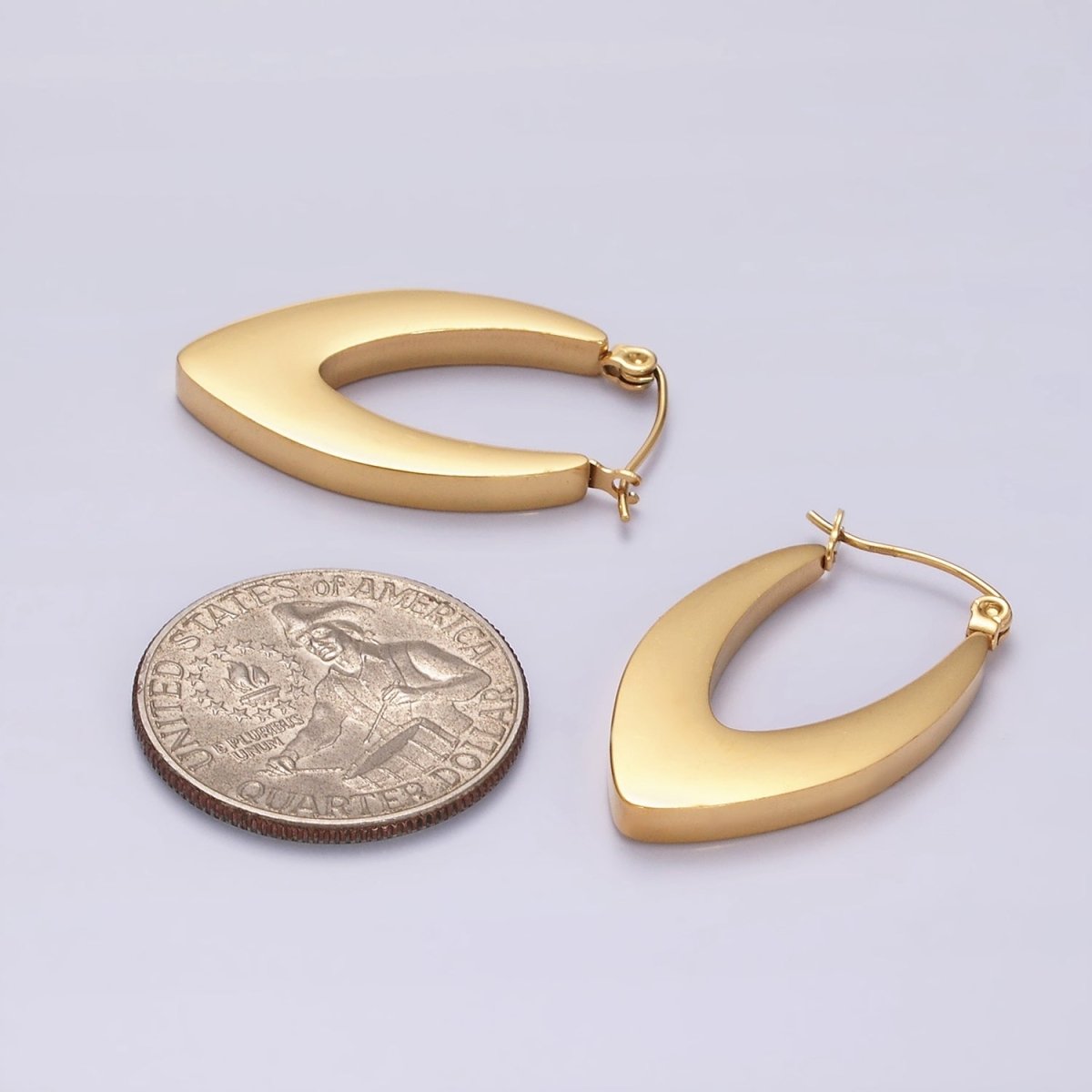 Stainless Steel 30mm U-Shaped Sphere Minimalist Latch Hoop Earrings in Silver & Gold | AE202 AE203