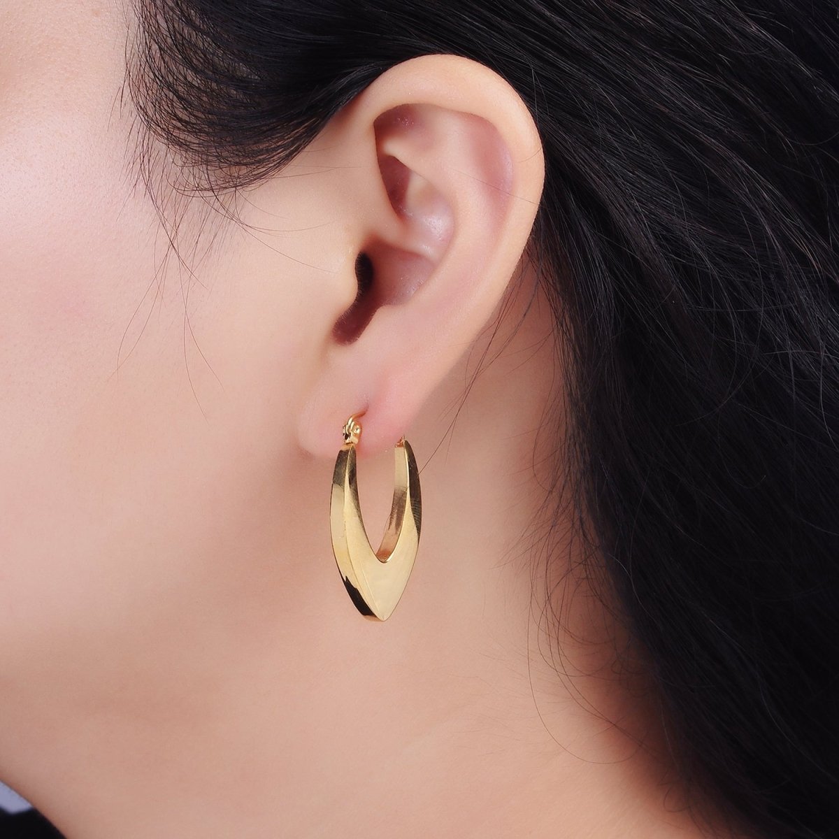 Stainless Steel 30mm U-Shaped Sphere Minimalist Latch Hoop Earrings in Silver & Gold | AE202 AE203