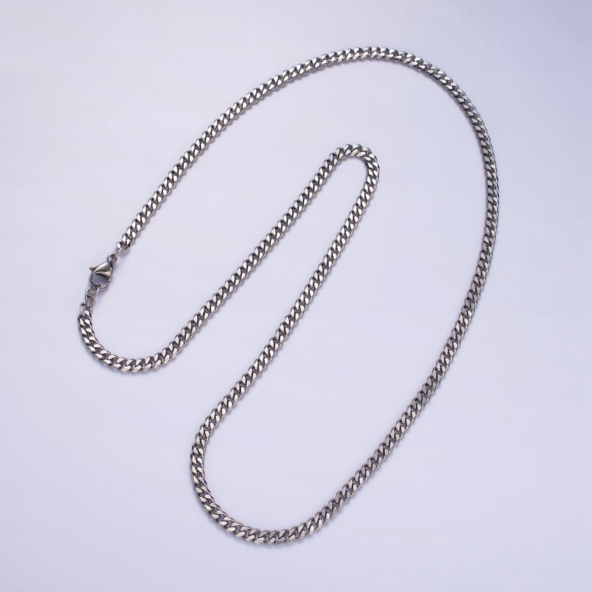 Stainless Steel 3.4 mm Curb Chain | Silver Curb Necklace | Steel Curb Chain | Men's Necklace | Men's Stainless Steel Chain | Tarnish Resistant | WA-2147 to WA-2150 Clearance Pricing