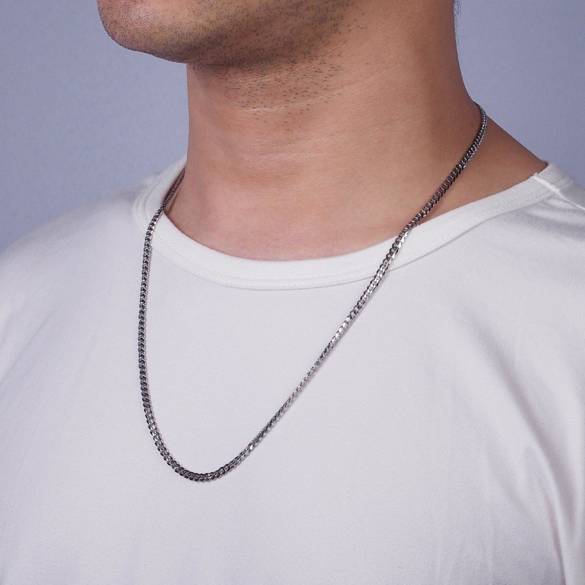Stainless Steel 3.4 mm Curb Chain | Silver Curb Necklace | Steel Curb Chain | Men's Necklace | Men's Stainless Steel Chain | Tarnish Resistant | WA-2147 to WA-2150 Clearance Pricing