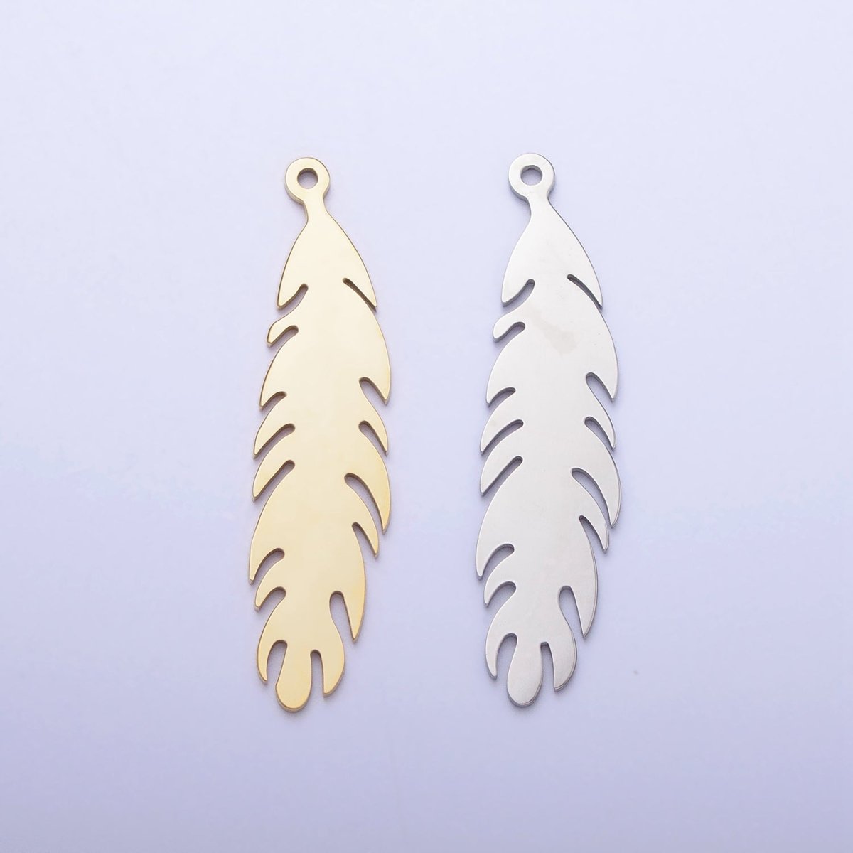 Stainless Steel 34.8mm Nature Long Leaf Add-On Charm in Gold & Silver | P-924