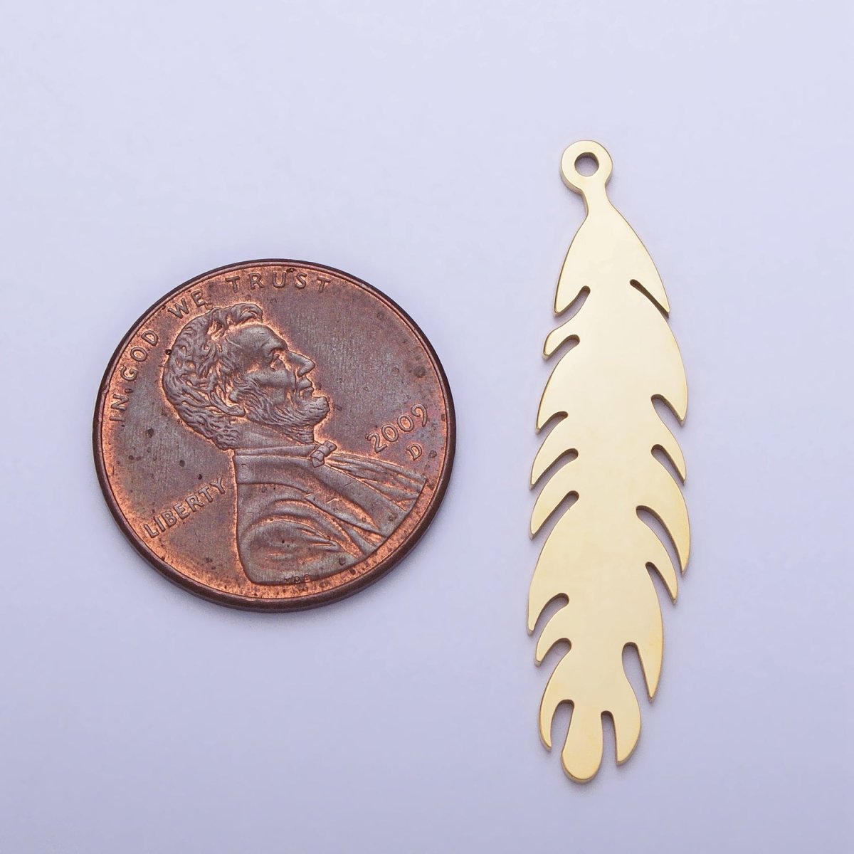 Stainless Steel 34.8mm Nature Long Leaf Add-On Charm in Gold & Silver | P-924