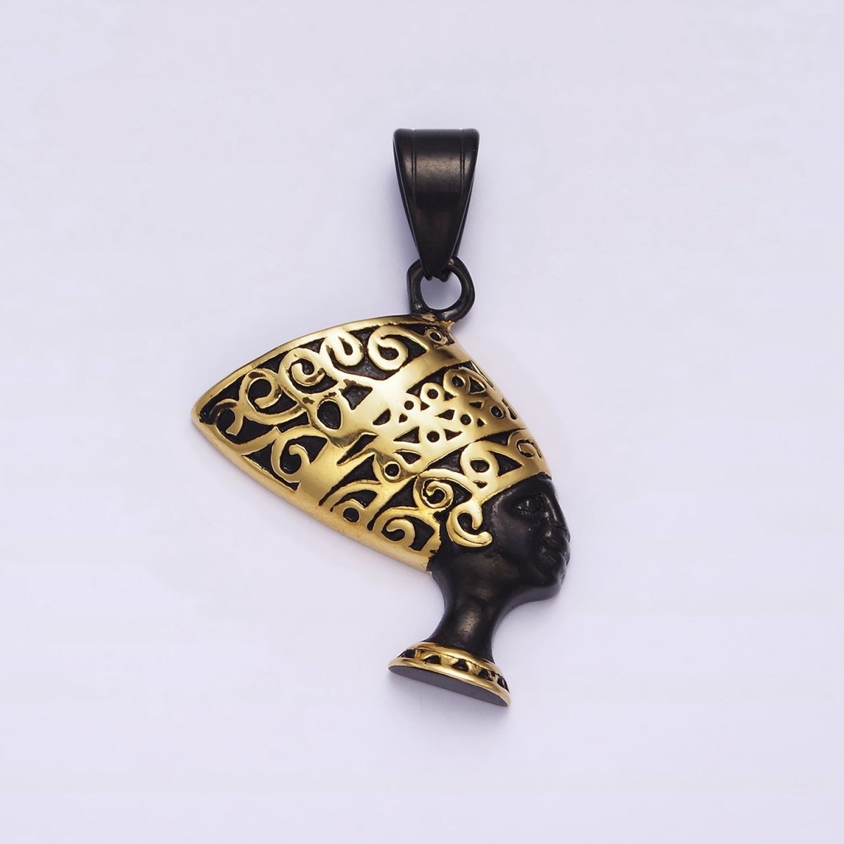 Stainless Steel 34mm Queen Nefertiti Egyptian Goddess Gold-Accented Black Pendant J-690 - DLUXCA
