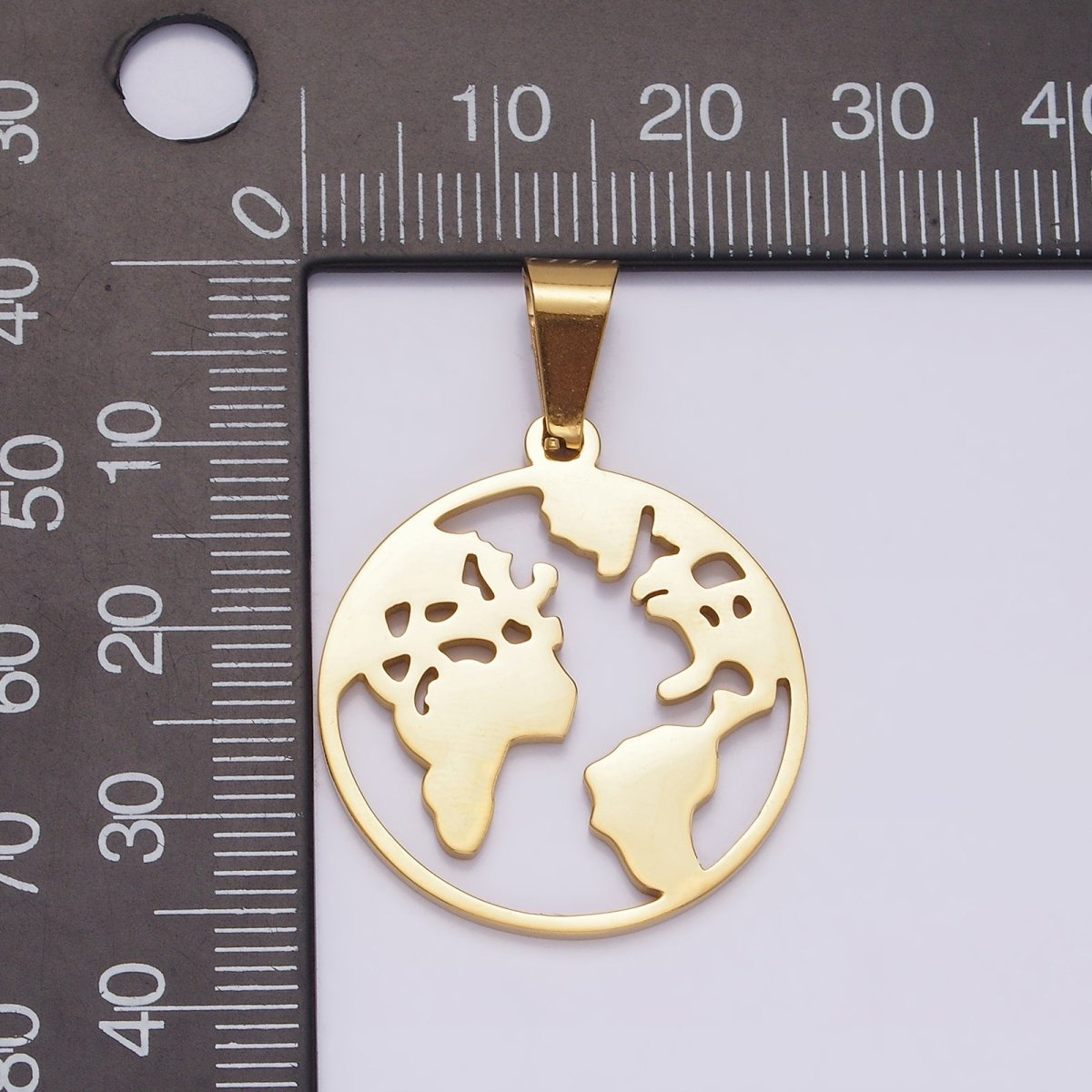 Stainless Steel 35.5mm Open Globe World Map Pendant in Silver & Gold | P-819