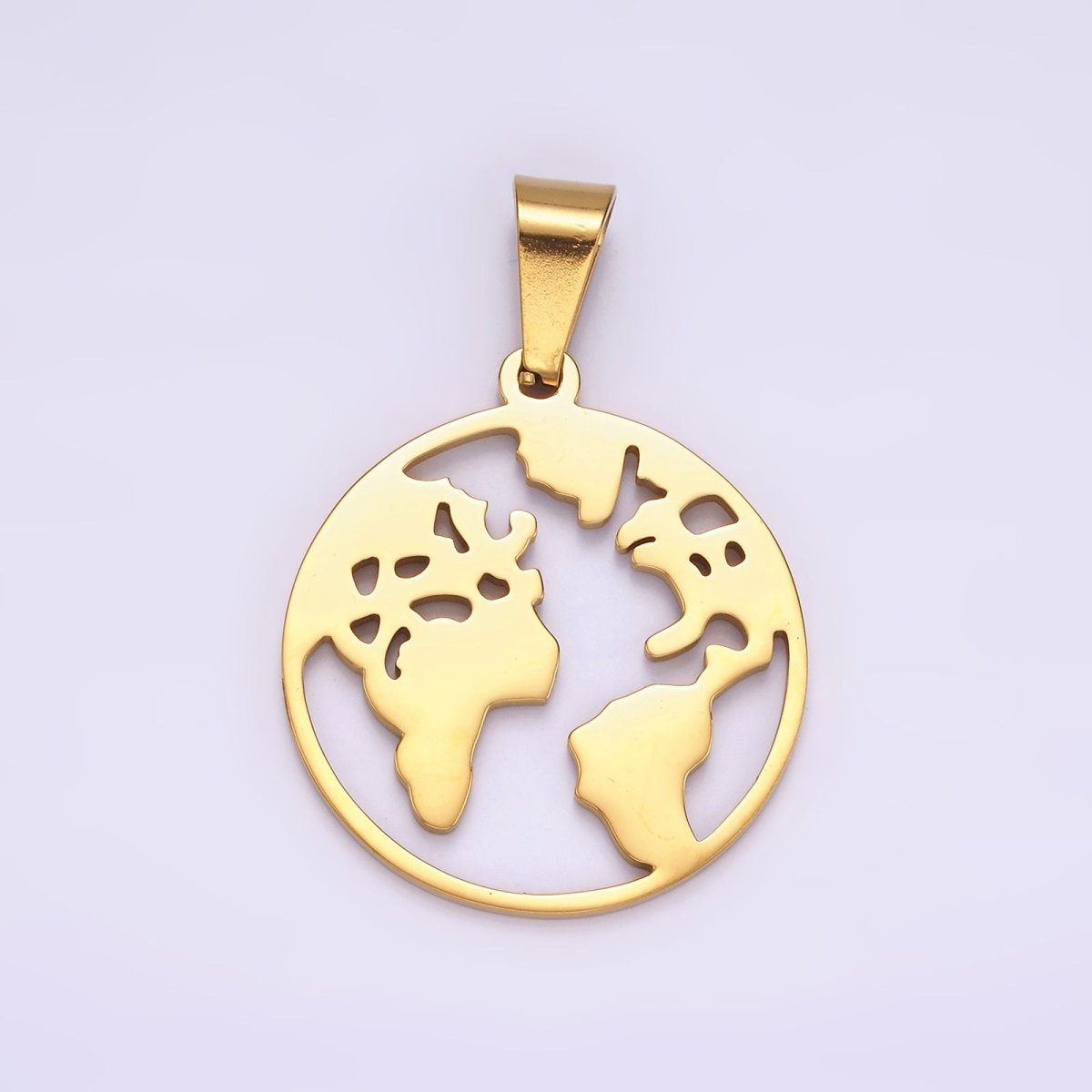 Stainless Steel 35.5mm Open Globe World Map Pendant in Silver & Gold | P-819