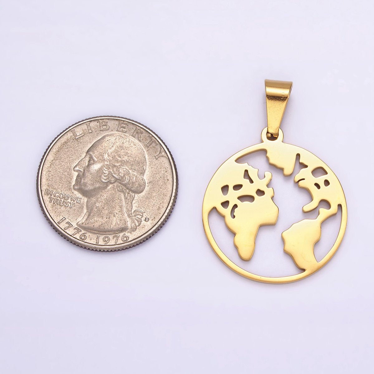 Stainless Steel 35.5mm Open Globe World Map Pendant in Silver & Gold | P-819