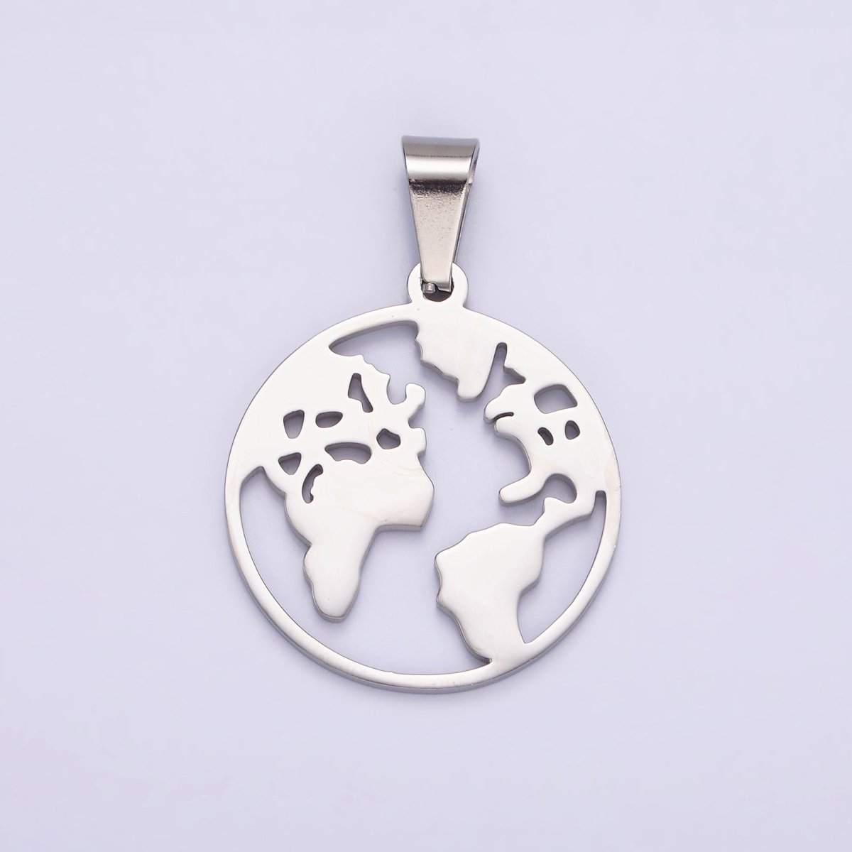 Stainless Steel 35.5mm Open Globe World Map Pendant in Silver & Gold | P-819