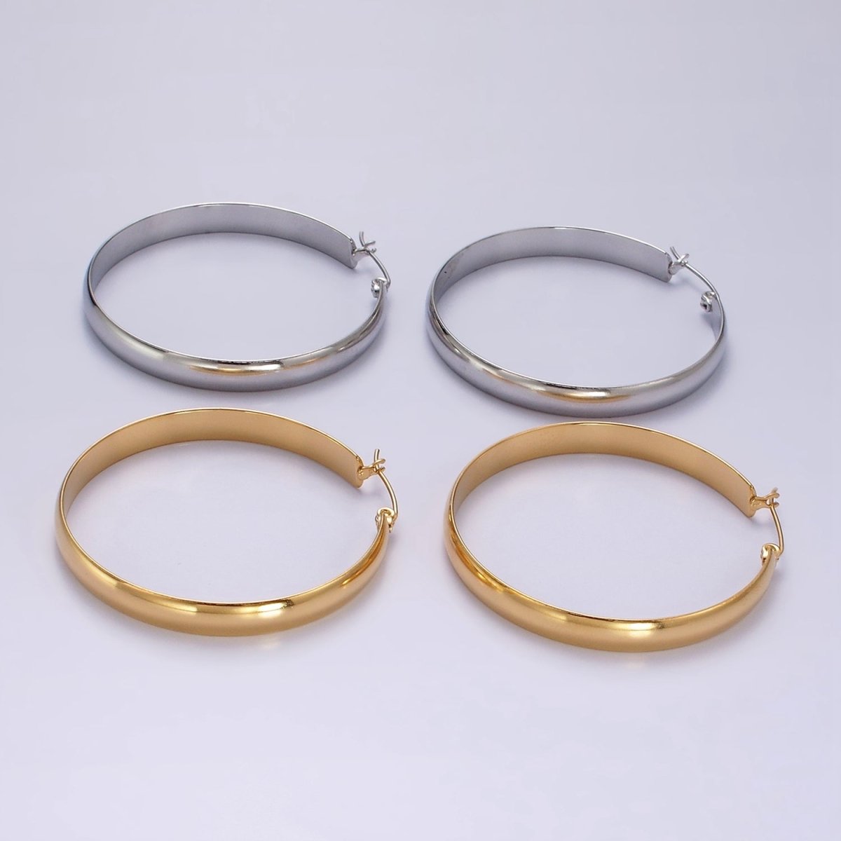 Stainless Steel 35mm, 45mm, 55mm Minimalist Thin Wide Latch Hoop Earrings | AE229 - AE234