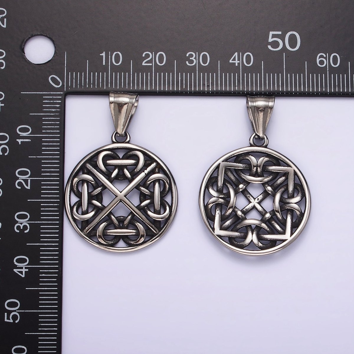 Stainless Steel 35mm Artisan Geometric Filigree Frame Open Bezel Pendant | P1191 - DLUXCA