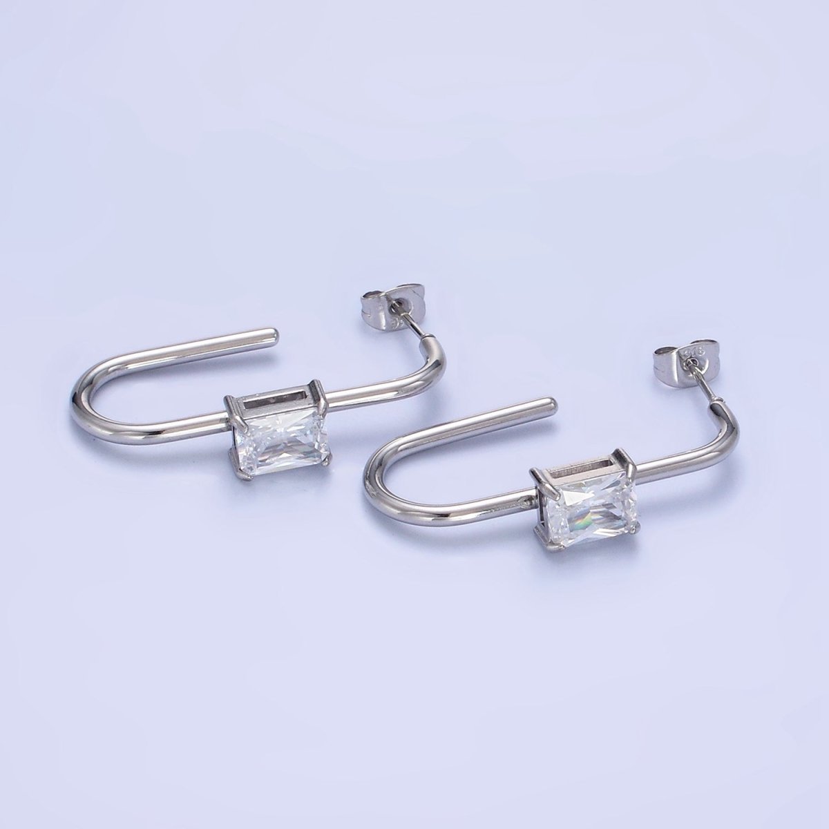 Stainless Steel 35mm Baguette J-Shaped Earrings in Gold & Silver | AB1382 AB1383