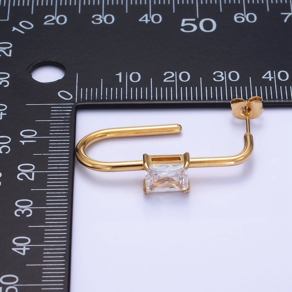 Stainless Steel 35mm Baguette J-Shaped Earrings in Gold & Silver | AB1382 AB1383